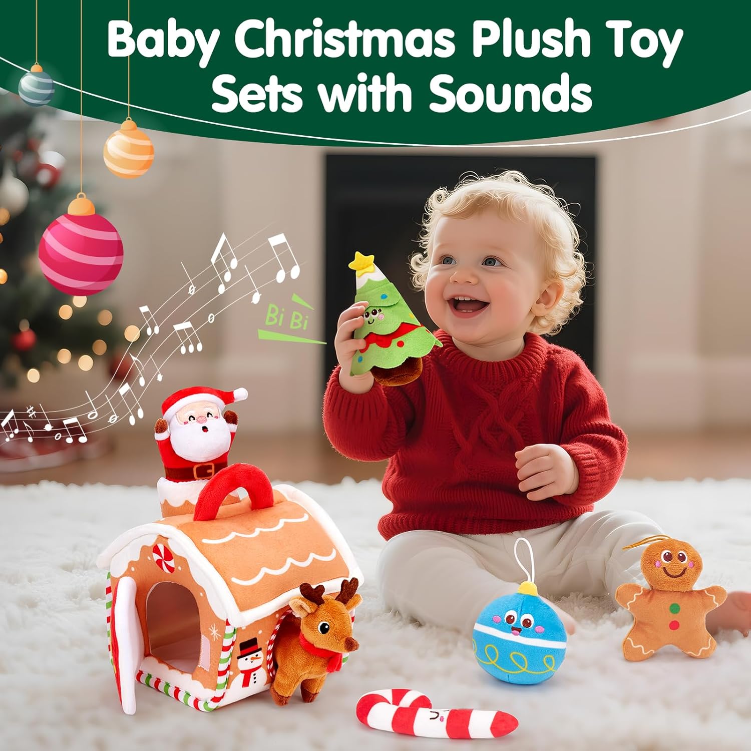 Baby kerst speelgoed set | Muzikaal & sensorisch 7-delig