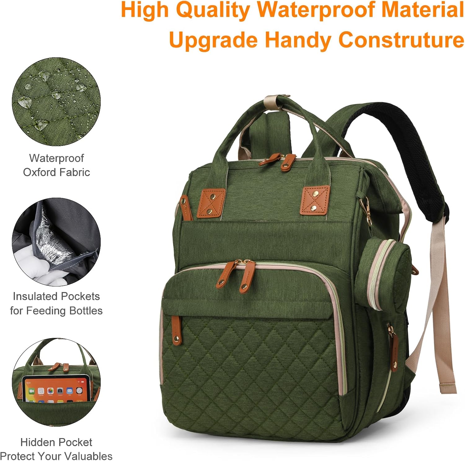 Luiertas met verschoonstation | 3-in-1 waterdichte rugzak met opvouwbaar kussen roze