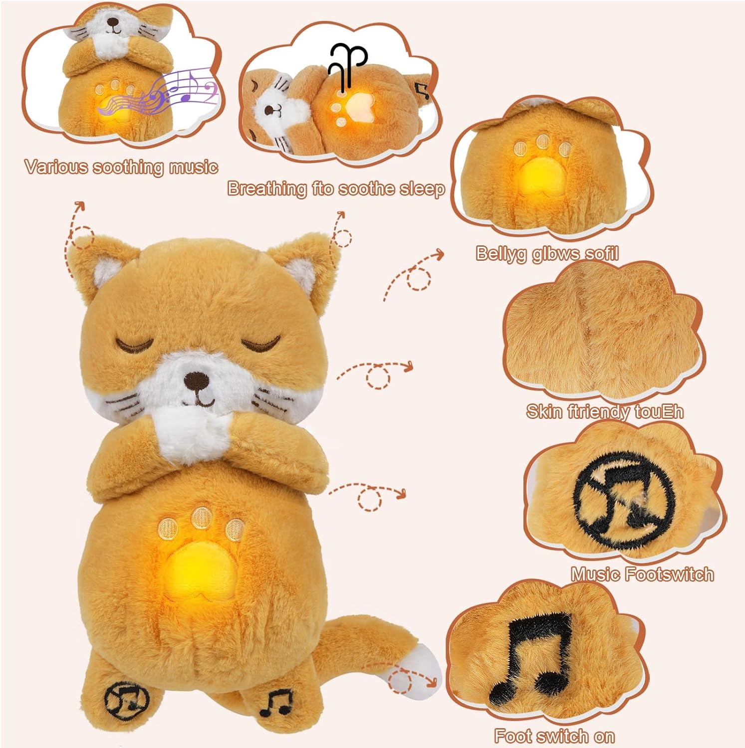 Soothe Snuggle Kat Knuffel | Pluche Dier Voor Angst | Realistische Ademhaling & Licht Muziek | Kalmerend Speelgoed Voor Kinderen en Volwassenen