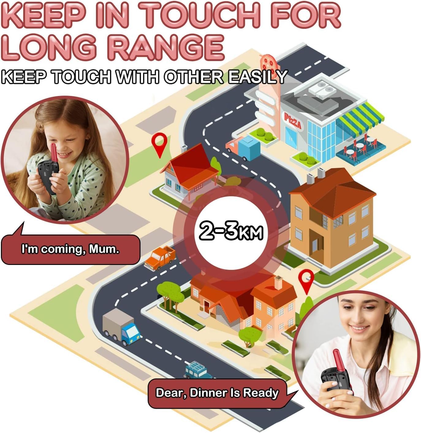 Walkie Talkies Kinderen | 22 Kanalen & LCD Zaklamp | 2-Way Radio Speelgoed 3-12 Jaar, Bereik 3 km