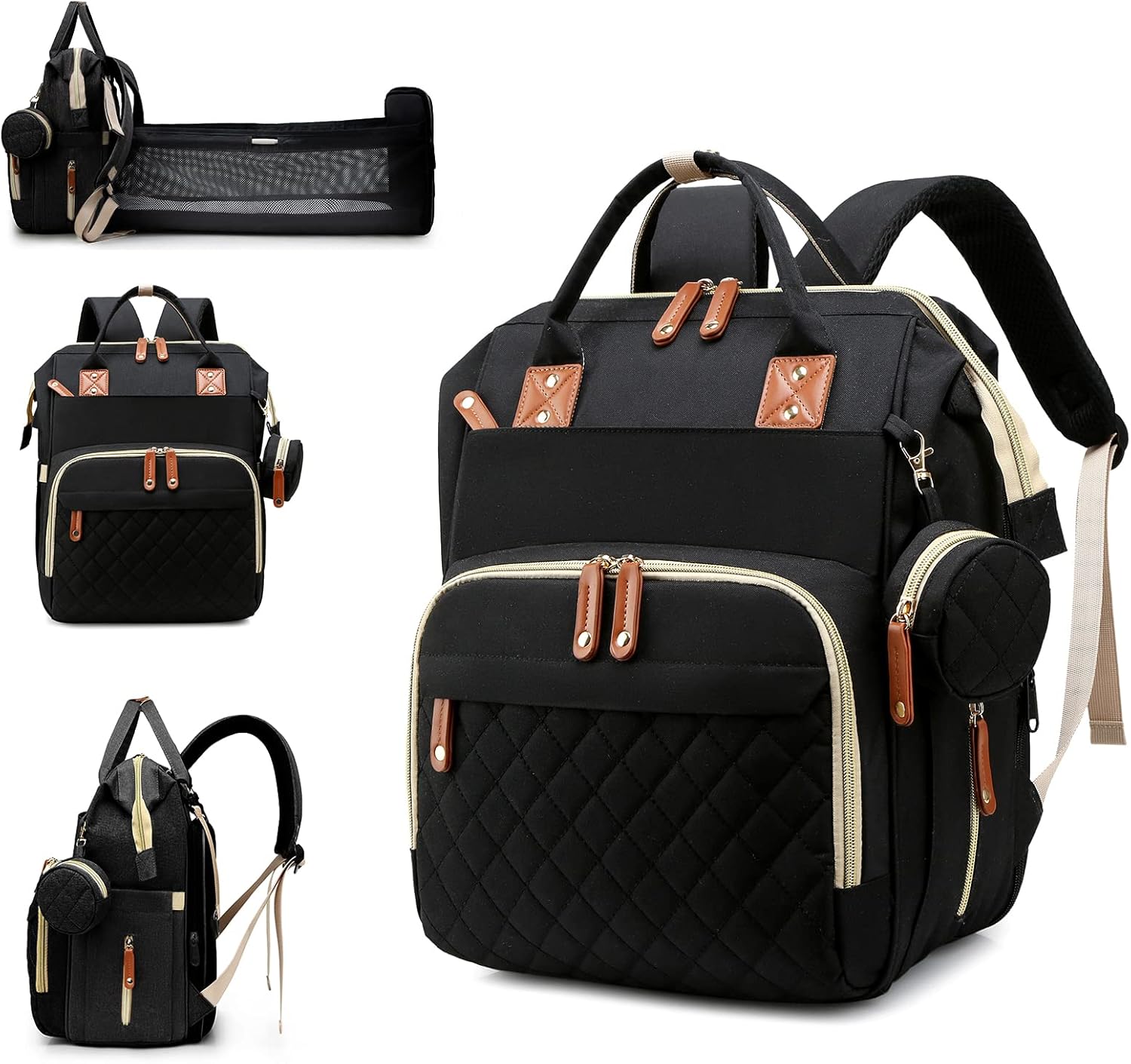 Luiertas met verschoonstation | 3-in-1 waterdichte rugzak met opvouwbaar kussen roze