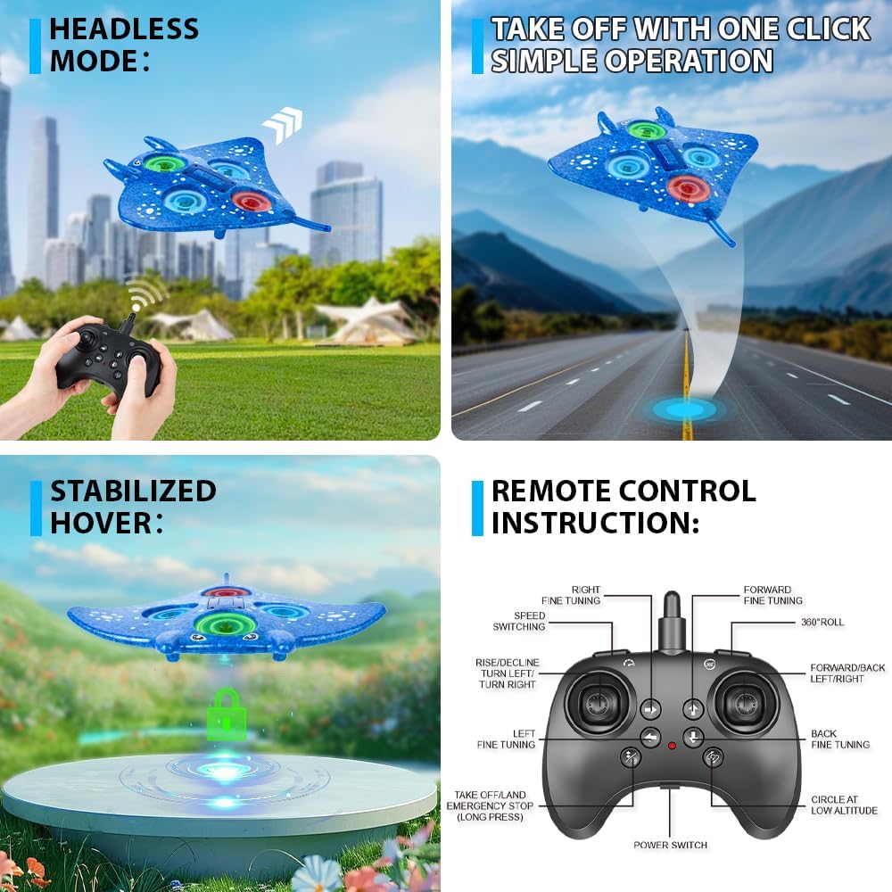 RC Vliegtuig Foam | Afstandsbediening Manta Ray Drone met 360° Stunts, Beginners & Kinderen 8-12