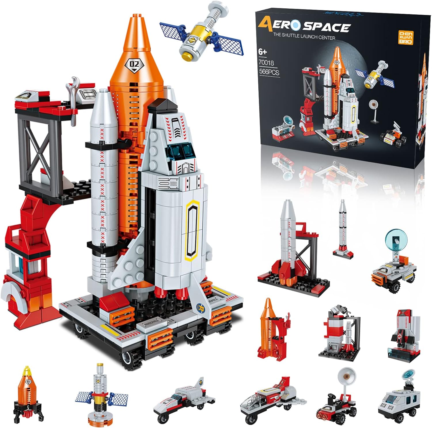 12-in-1 Ruimte Shuttle Bouwen Kit | STEM Speelgoed voor 6-12 Jaar Oud | Inclusief Vrachtwagen, Raketlanceerder, 566 Stukken