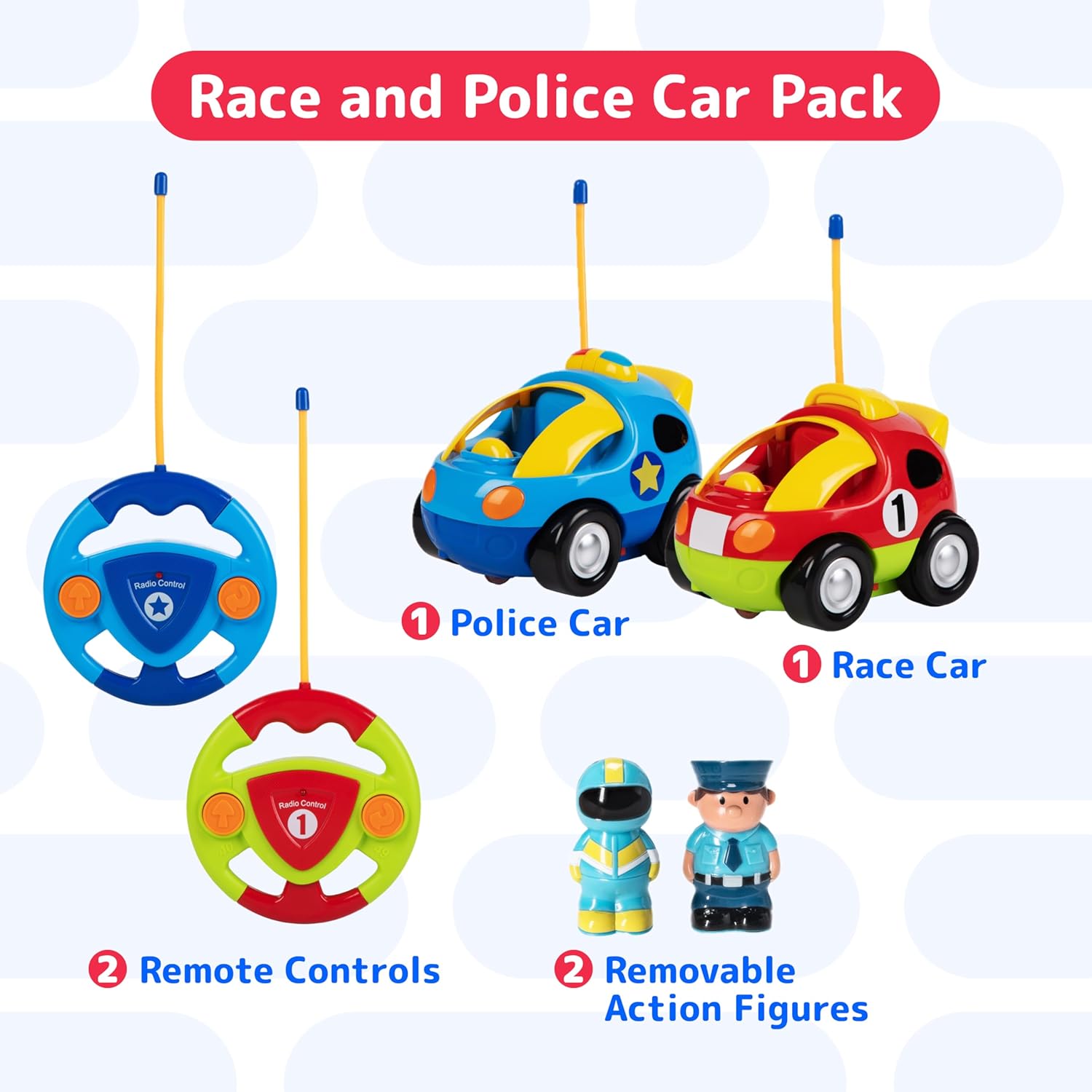 Cartoon RC Auto 2-Pack | Politie & Raceauto, Afstandsbediening Speelgoed Peuters