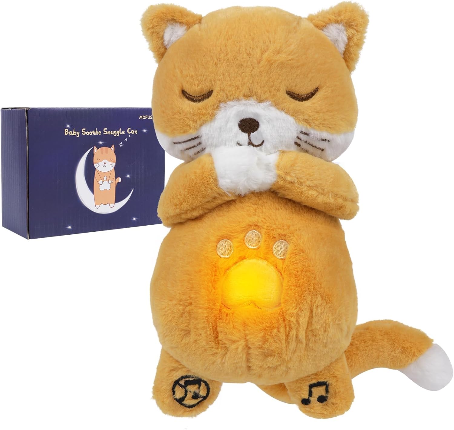 Soothe Snuggle Kat Knuffel | Pluche Dier Voor Angst | Realistische Ademhaling & Licht Muziek | Kalmerend Speelgoed Voor Kinderen en Volwassenen