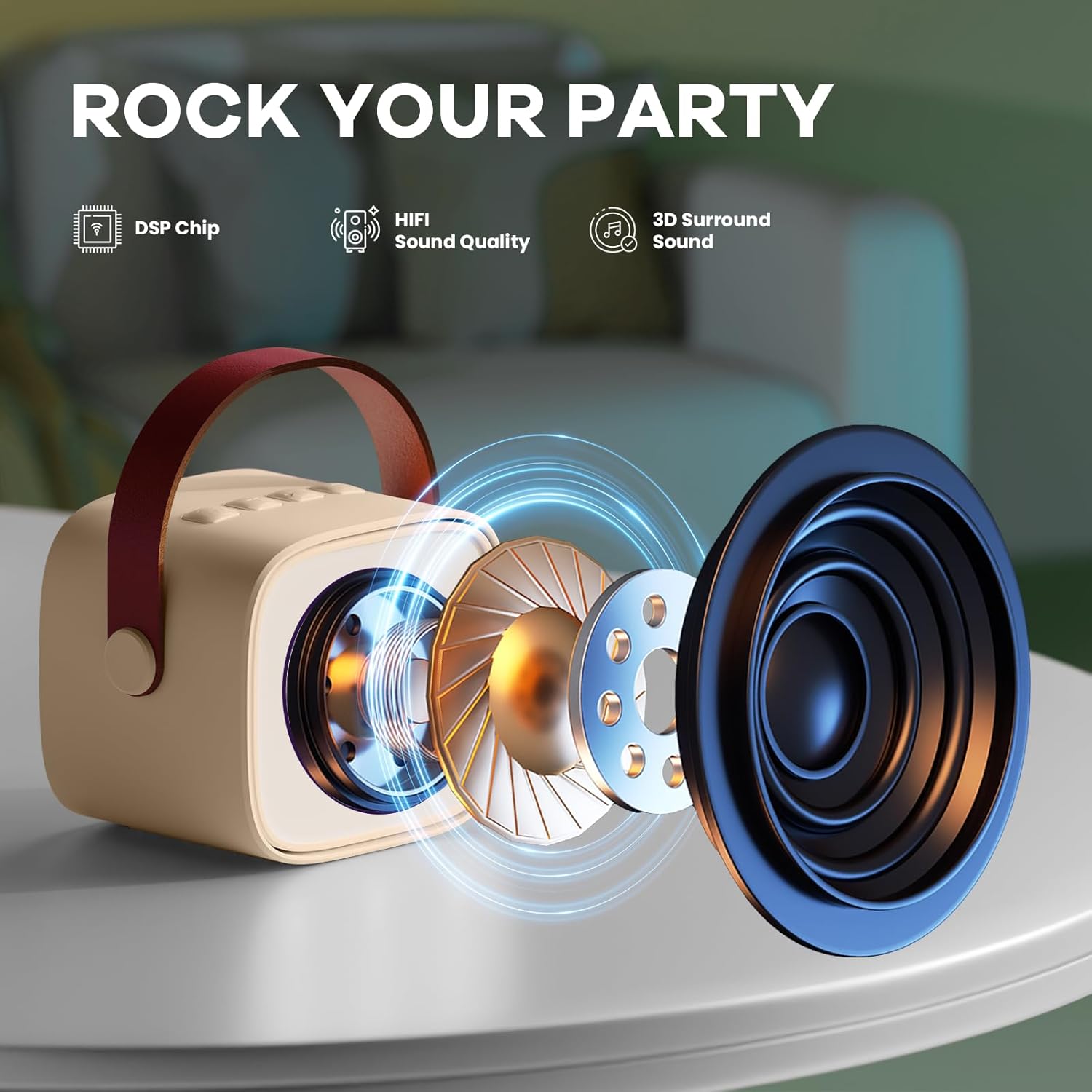 Mini karaoke machine | Bluetooth speaker met 2 draadloze microfoons