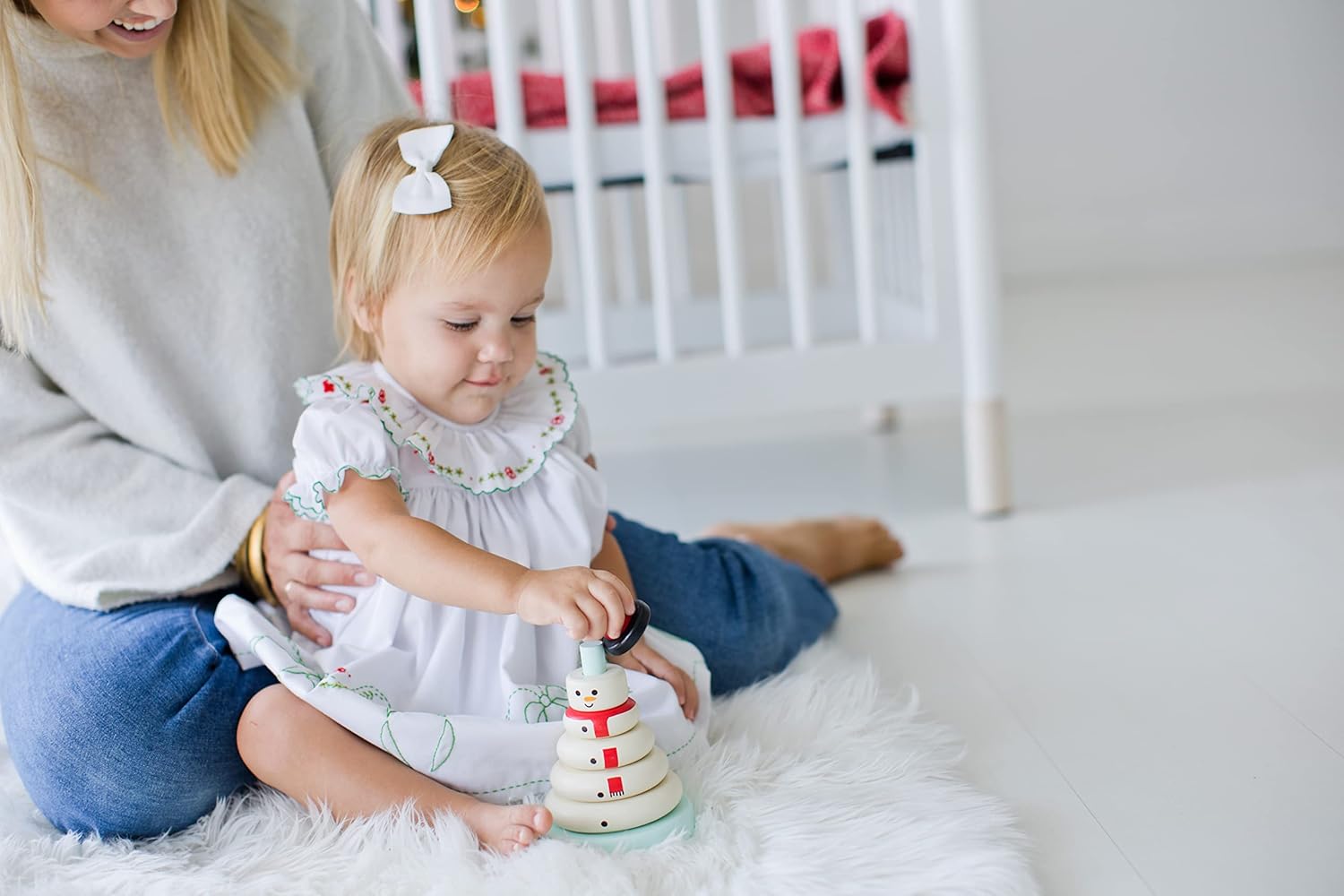 Kerst sneeuwpop stapeltoren | Houten educatief speelgoed