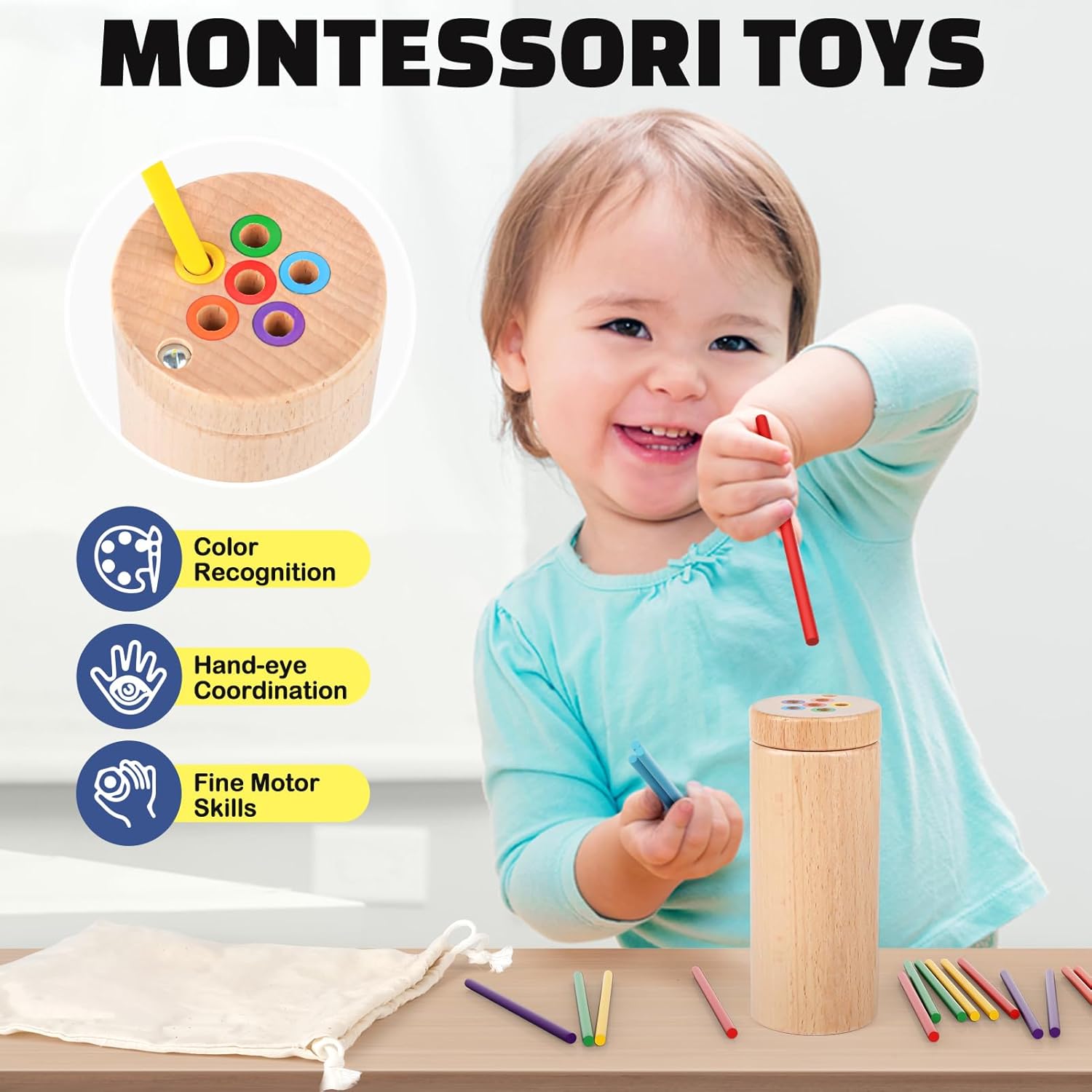 Montessori Kleur- en Sorteerspel | Houten Educatief Speelgoed voor Peuters 2-3 jaar