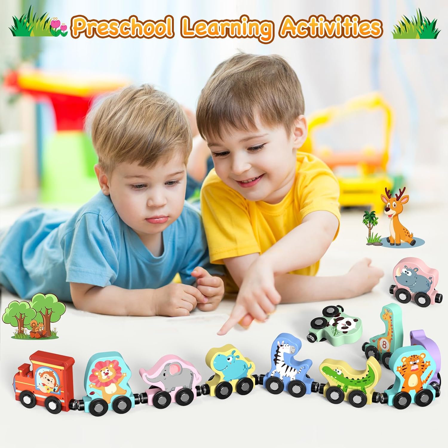 11 Magnetische Houten Dieren Trein Set | Montessori Speelgoed voor Peuters Kleuter Leeractiviteiten voor Kinderen