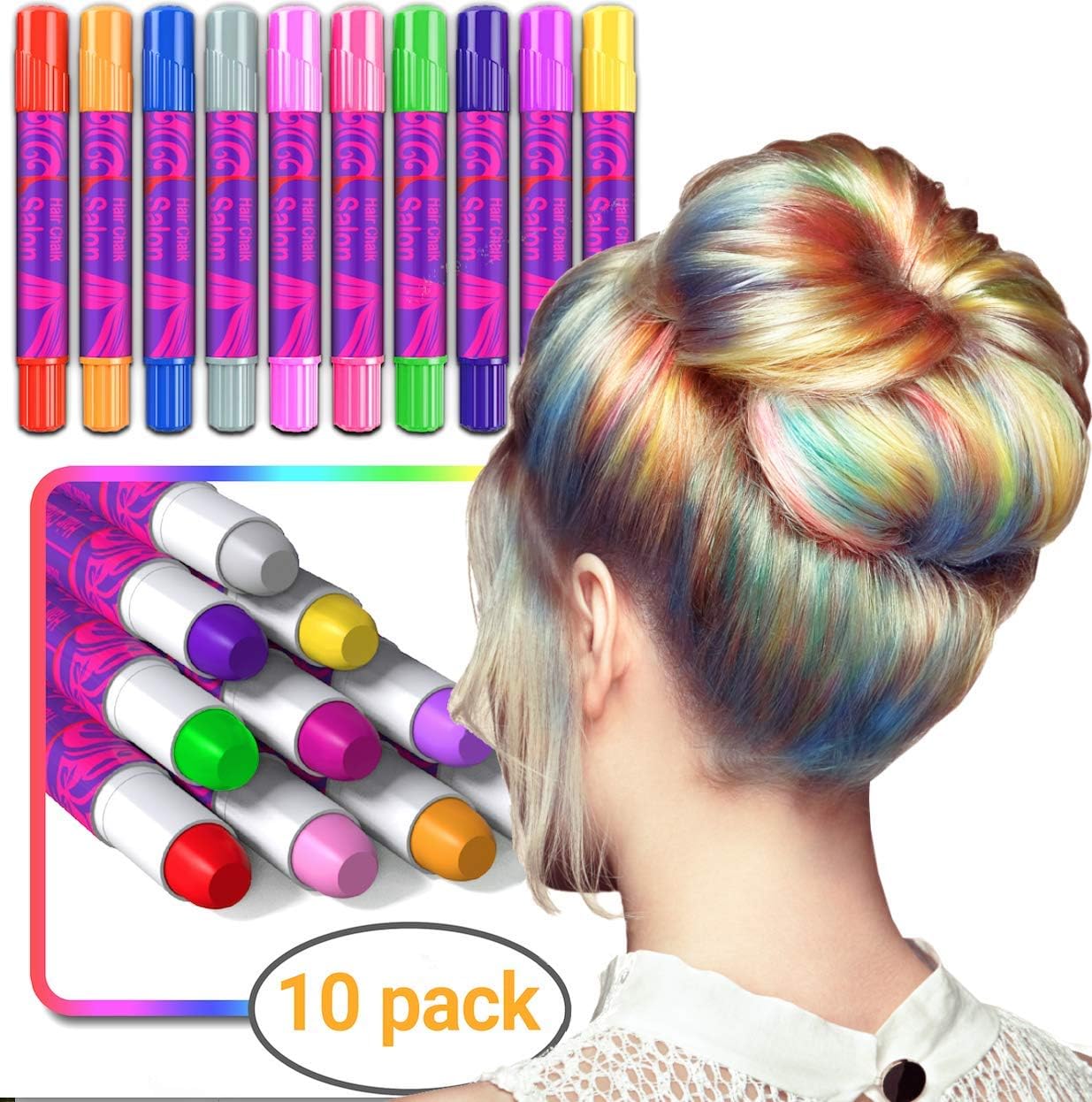 Haarkrijt Make-up Set | 10 Kleuren Tijdelijke Krijt Pennen | Creatieve Cadeaus voor Meisjes 5-13 Jaar