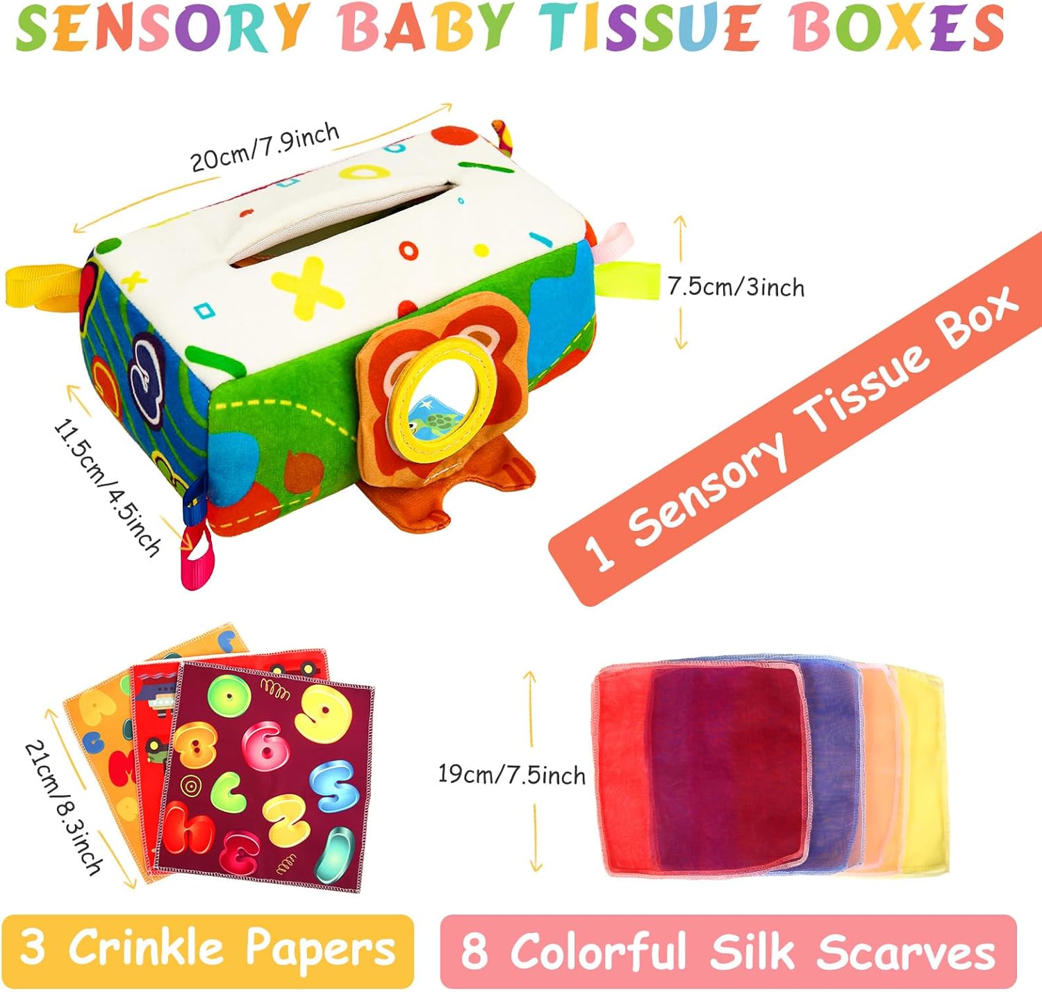 Montessori Tissue Box Speelgoed | Zacht Gevuld Hoog Contrast Krinkel Infant Sensorisch Baby Speelgoed 6 tot 12 Maanden Vroeg Leren Cadeaus