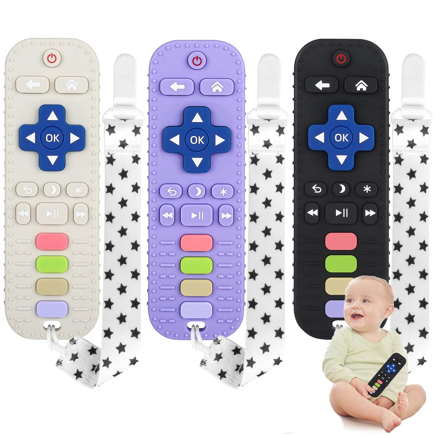 Tandjesverlichting Baby Bijtspeelgoed | TV Afstandsbediening Vorm Bijtring voor Baby's 3-24 Maanden