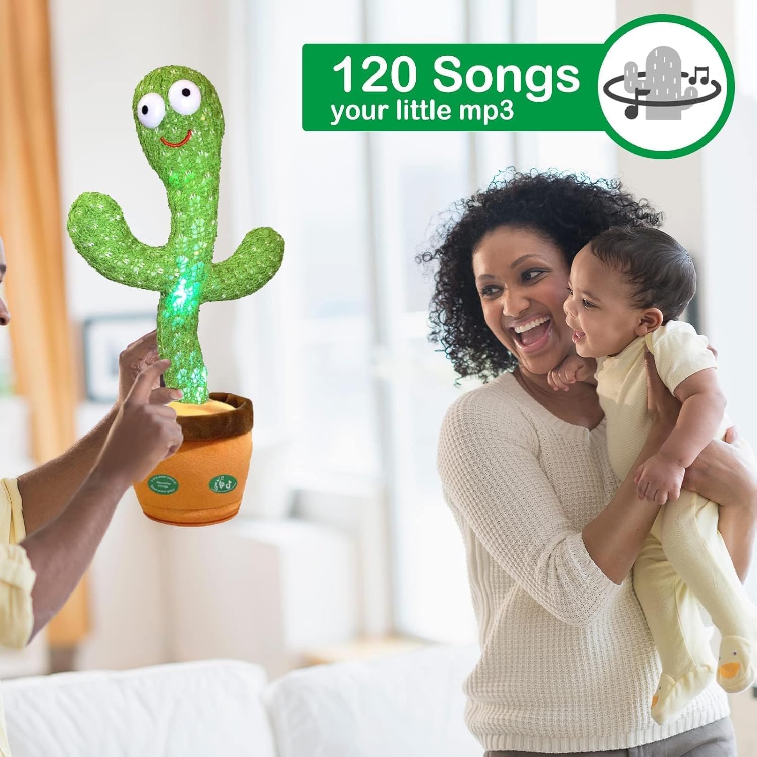 Dansende en Pratende Cactus met LED l  120 Liedjes met opnamen functie voor 15 Liedjes