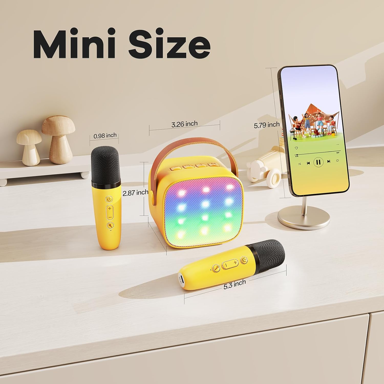 Mini karaoke machine | Bluetooth speaker met 2 draadloze microfoons