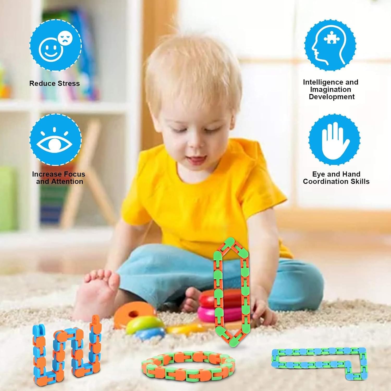 Wacky tracks fidget set | 8 stuks klik- en slangenspeelgoed