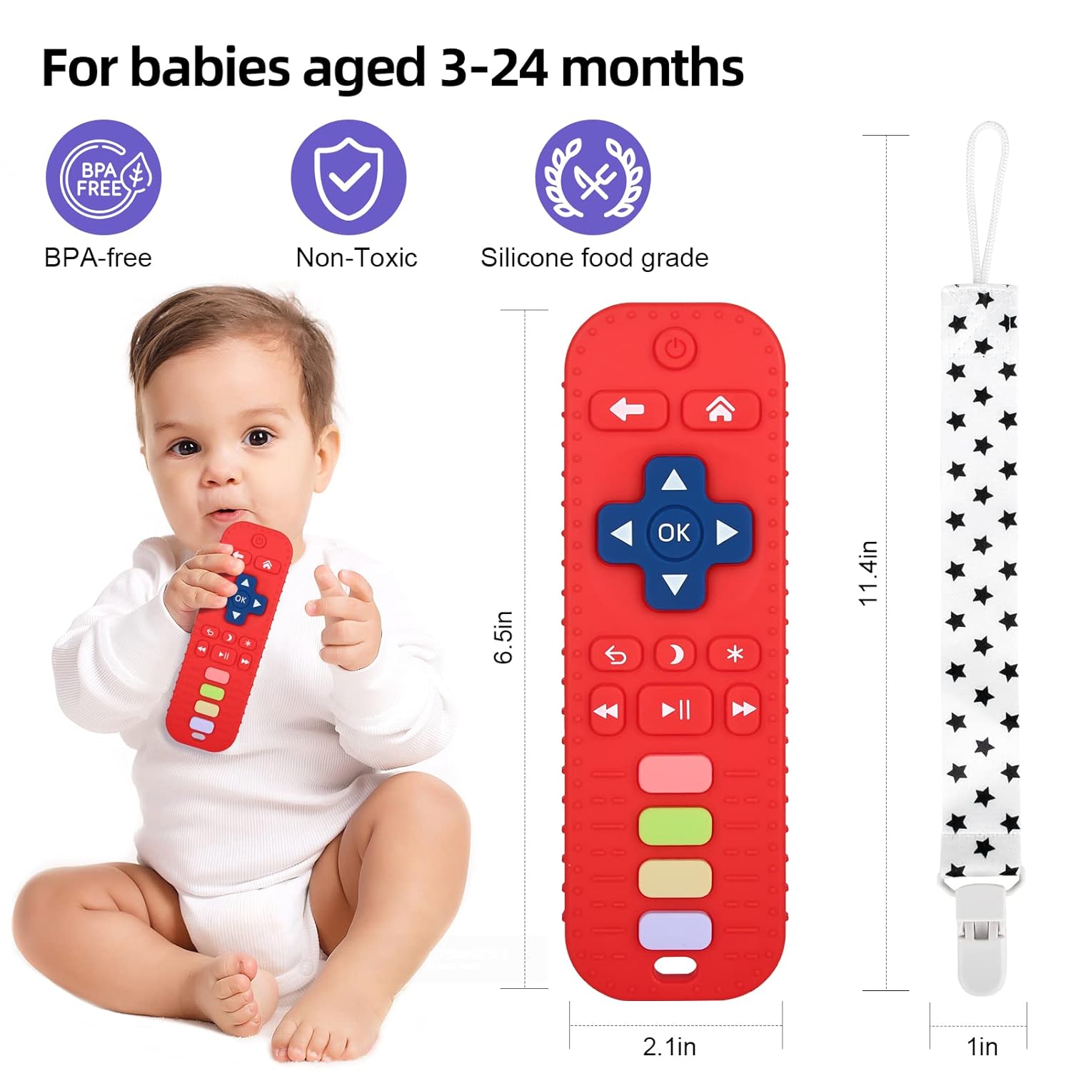 Tandjesverlichting Baby Bijtspeelgoed | TV Afstandsbediening Vorm Bijtring voor Baby's 3-24 Maanden