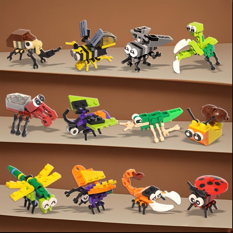12-delige insecten bouwstenen - educatief speelgoed met kleine deeltjes dieren modellen | creatief & interactief