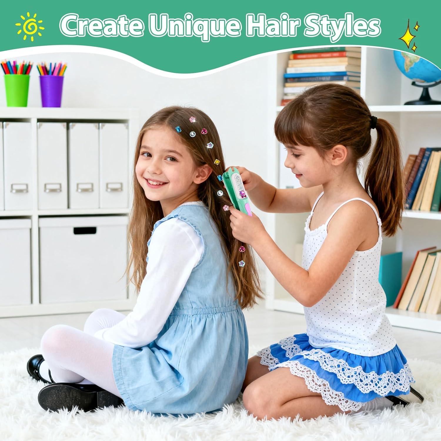 Haarjuwelen stempelkit | Stylingtool met herbruikbare diamanten voor meisjes