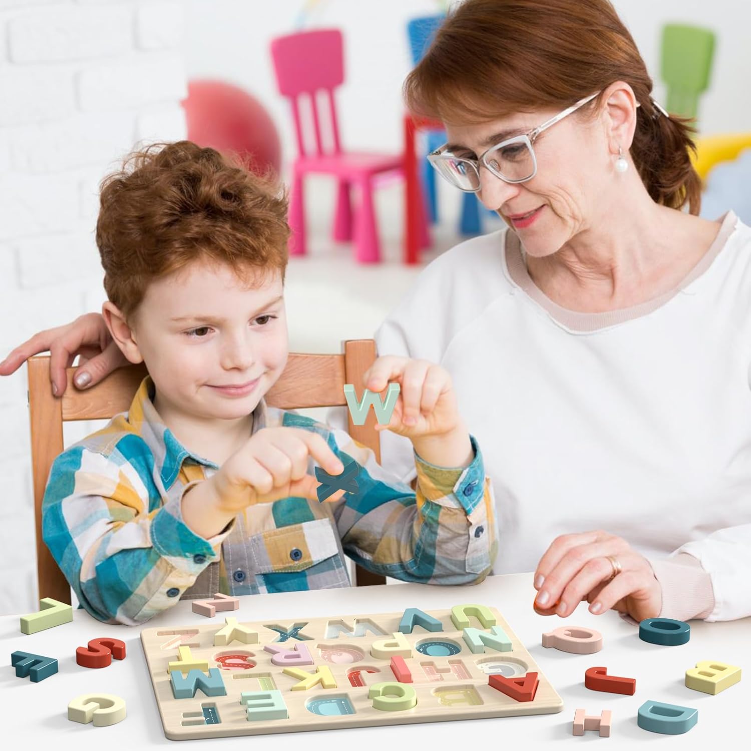 Alfabet puzzel|Houten ABC leerpuzzel voor peuters & kleuters