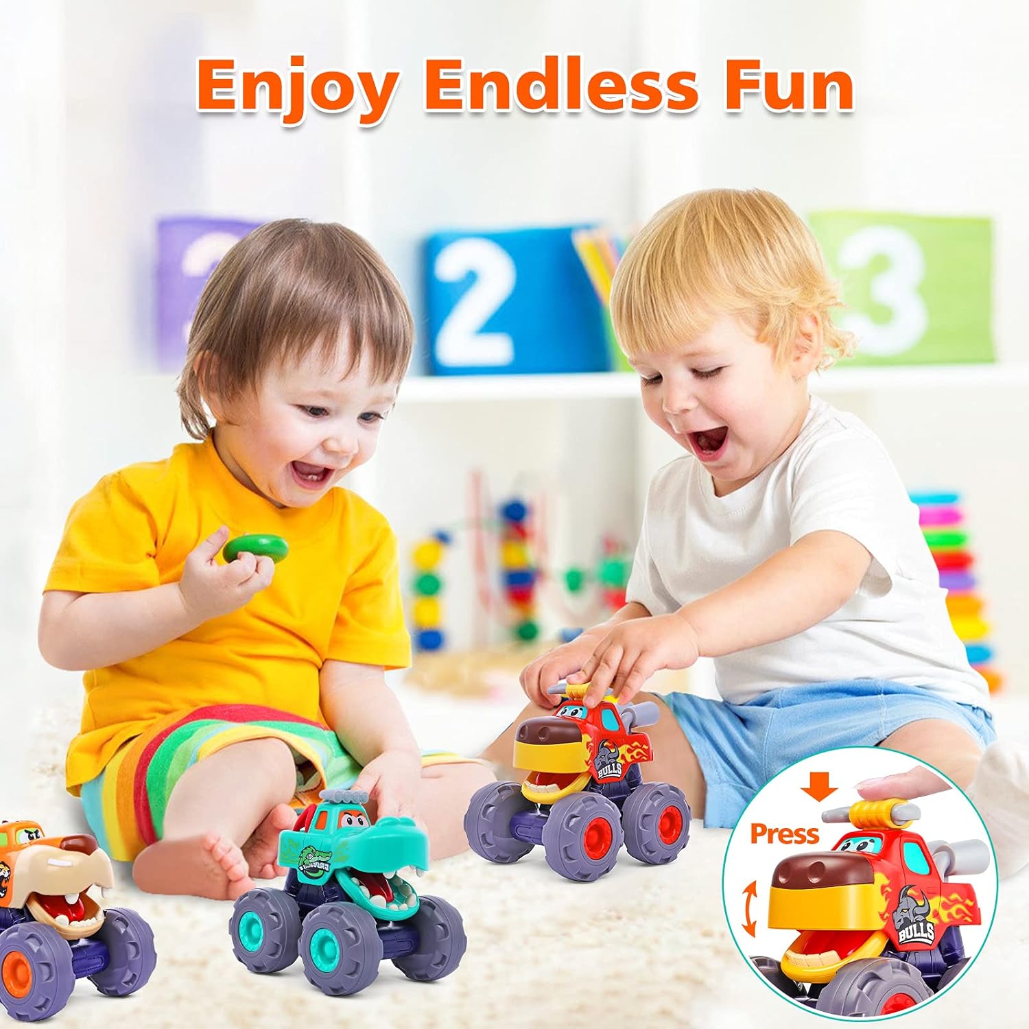 Pull-Back Monster Truck Speelgoed | Educatief Speelgoed Auto voor Peuters van 1-4 Jaar