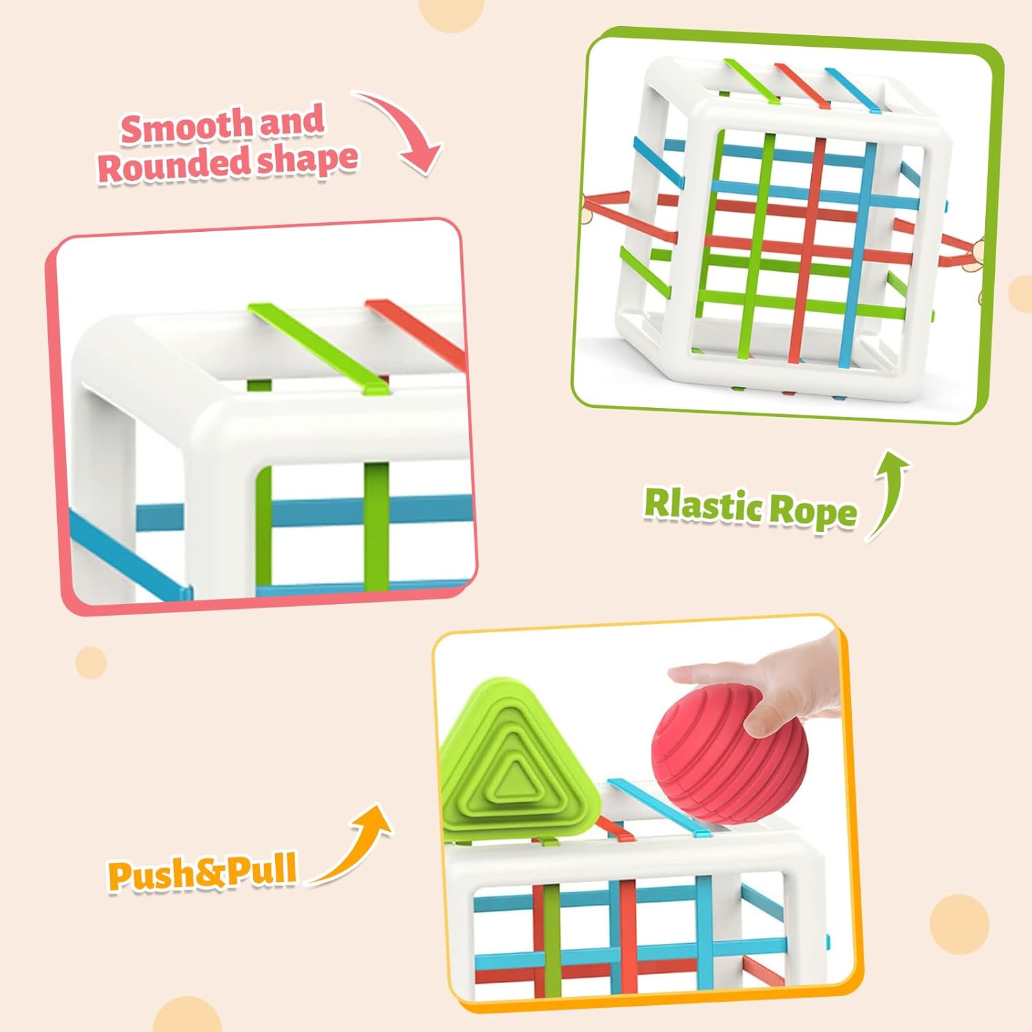 Montessori Sorteerbox voor Baby's van 1 Jaar - Sensorisch Speelgoed met Elastische Banden voor Jongens en Meisjes - Educatieve Vormenstoof als Verjaardagscadeau