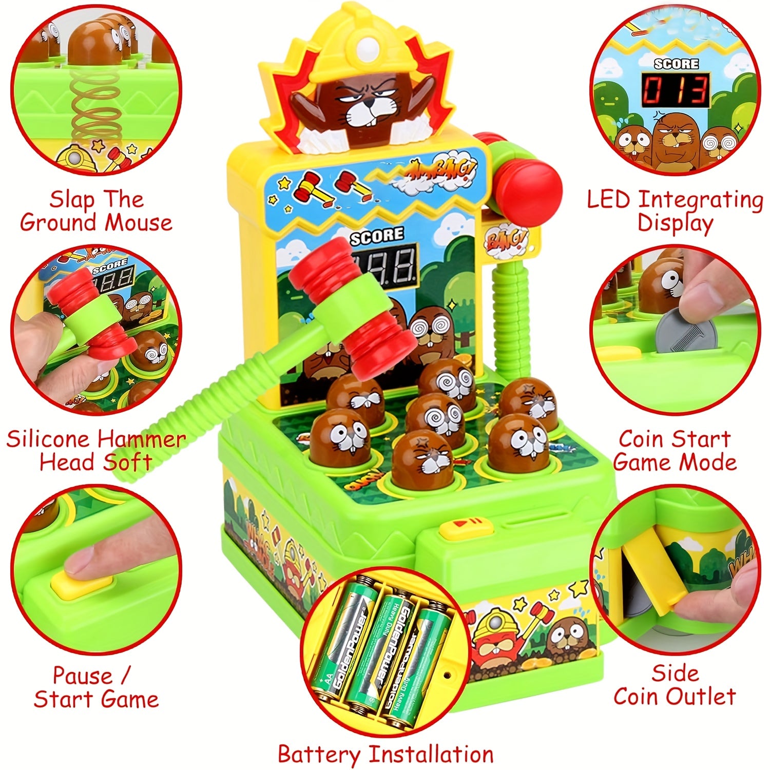 Whack-A-Mole Spel met 2 Hamers | Elektronisch Mini Arcade Speelgoed, Muzikaal Klopspel, Educatief Cadeau voor Kinderen 3-6+ Jaar