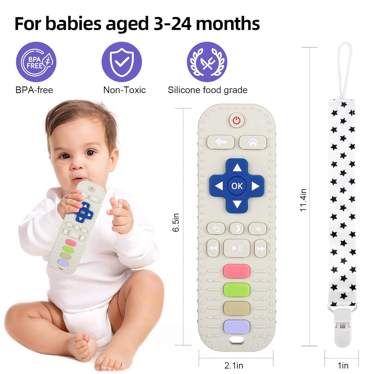 Tandjesverlichting Baby Bijtspeelgoed | TV Afstandsbediening Vorm Bijtring voor Baby's 3-24 Maanden