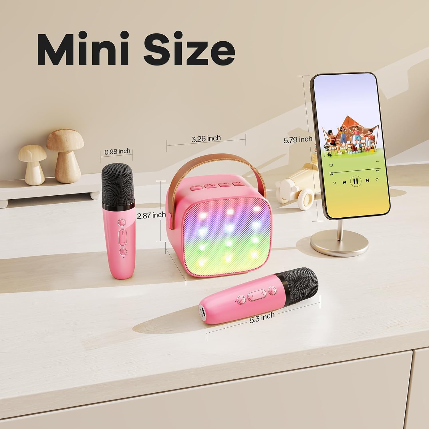 Mini karaoke machine | Bluetooth speaker met 2 draadloze microfoons
