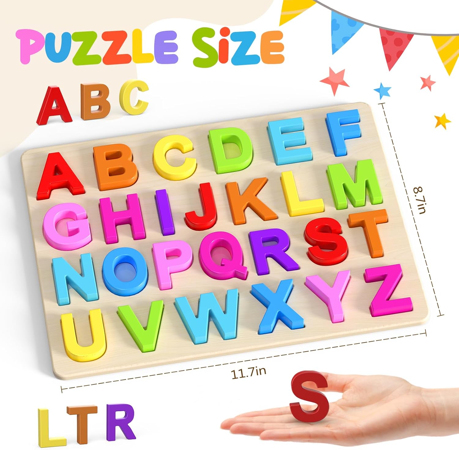 Alfabet puzzel|Houten ABC leerpuzzel voor peuters & kleuters