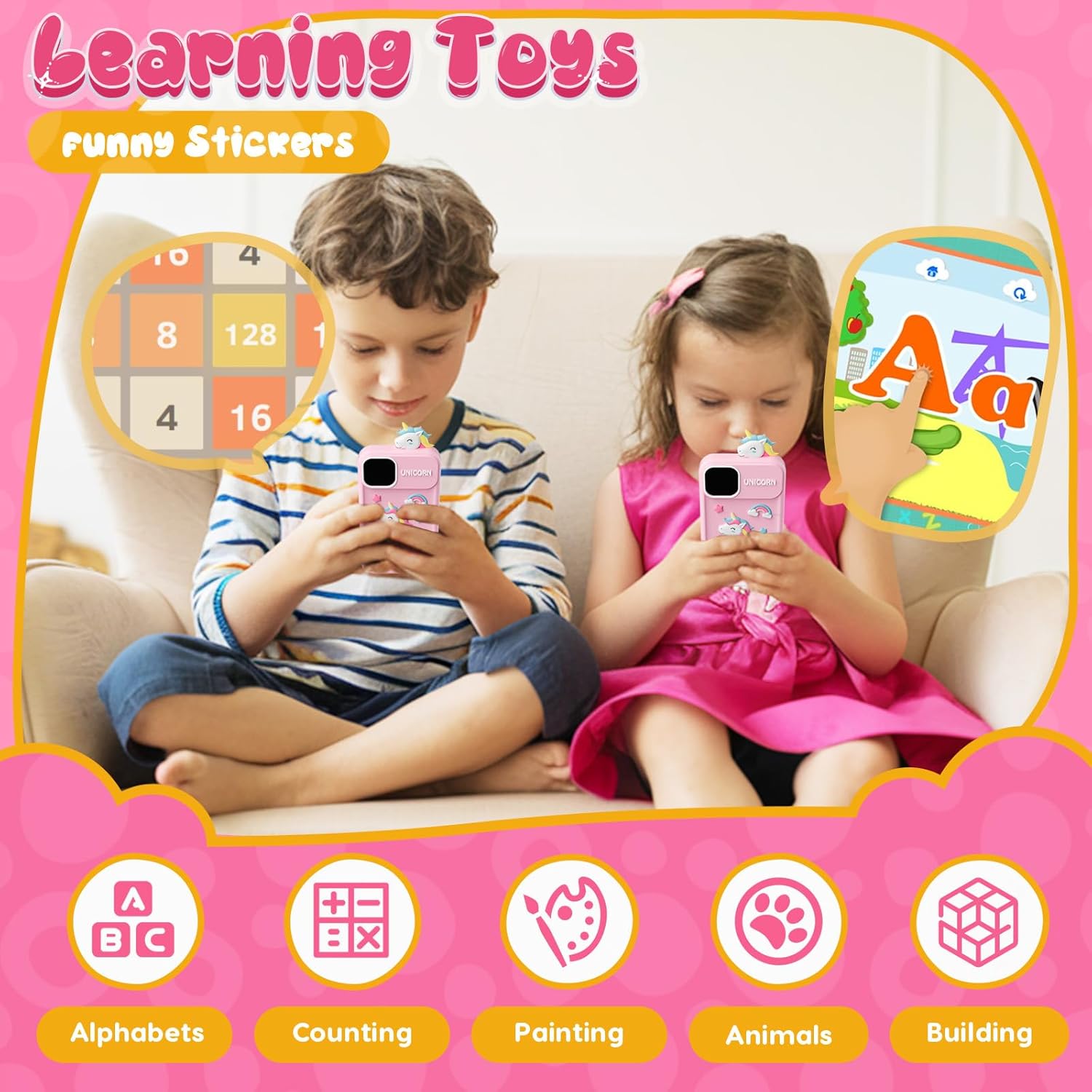 Kids Speelgoed Telefoon | Educatieve Mobiele Telefoon voor Jongens 3-9 Jaar | 16 Leerspellen | Camera & Muziekspeler | Kerstcadeau