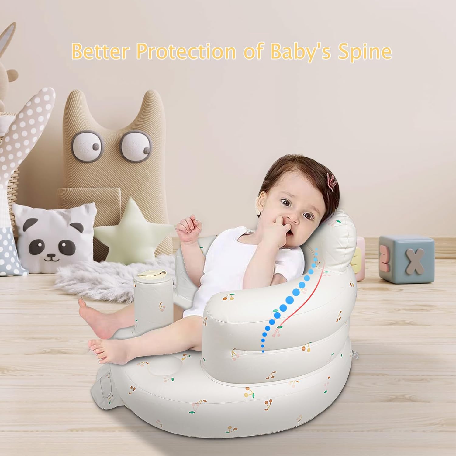 Opblaasbaar babyzitje voor baby's vanaf 3 maanden l met ingebouwde luchtpomp - Beer Patroon