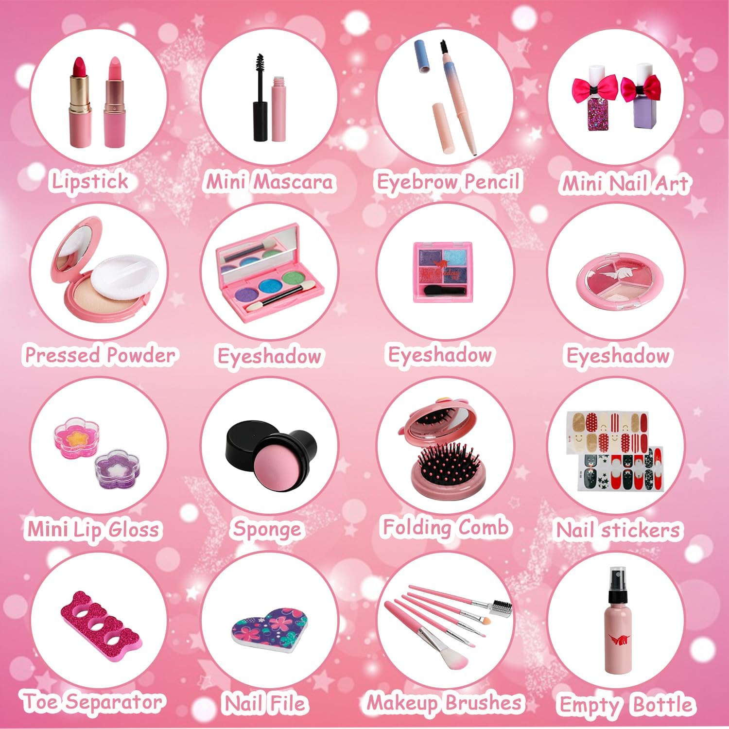 Kids Wasbare Make-up Set | Echte Make-up Set voor Meisjes 4-10 Jaar | Prinsessen Verkleden Speelgoed | Kerst Verjaardag Cadeau