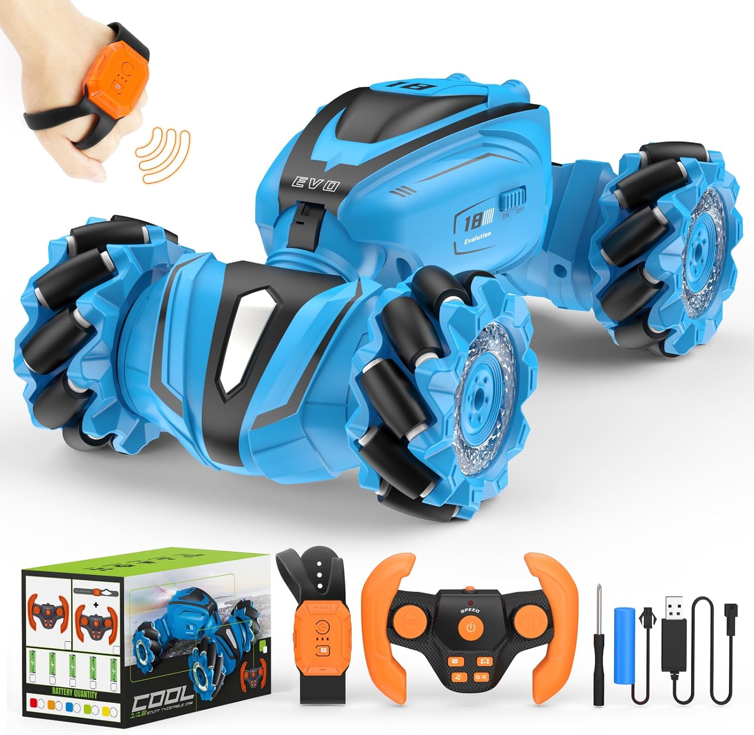 High-Speed Stunt RC Auto voor Jongens | 360° Flip & Drift | Gebarenbesturing, 2.4GHz Oplaadbare RC Auto | Ideaal Verjaardagscadeau voor Kinderen 6+