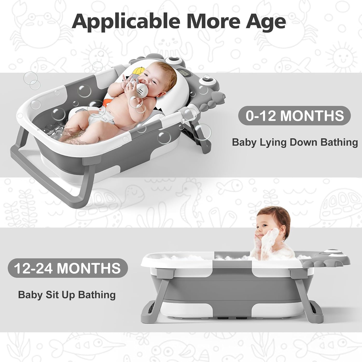 Inklapbaar babybad met thermometer | draagbaar opvouwbaar reisbad 0-36 maanden