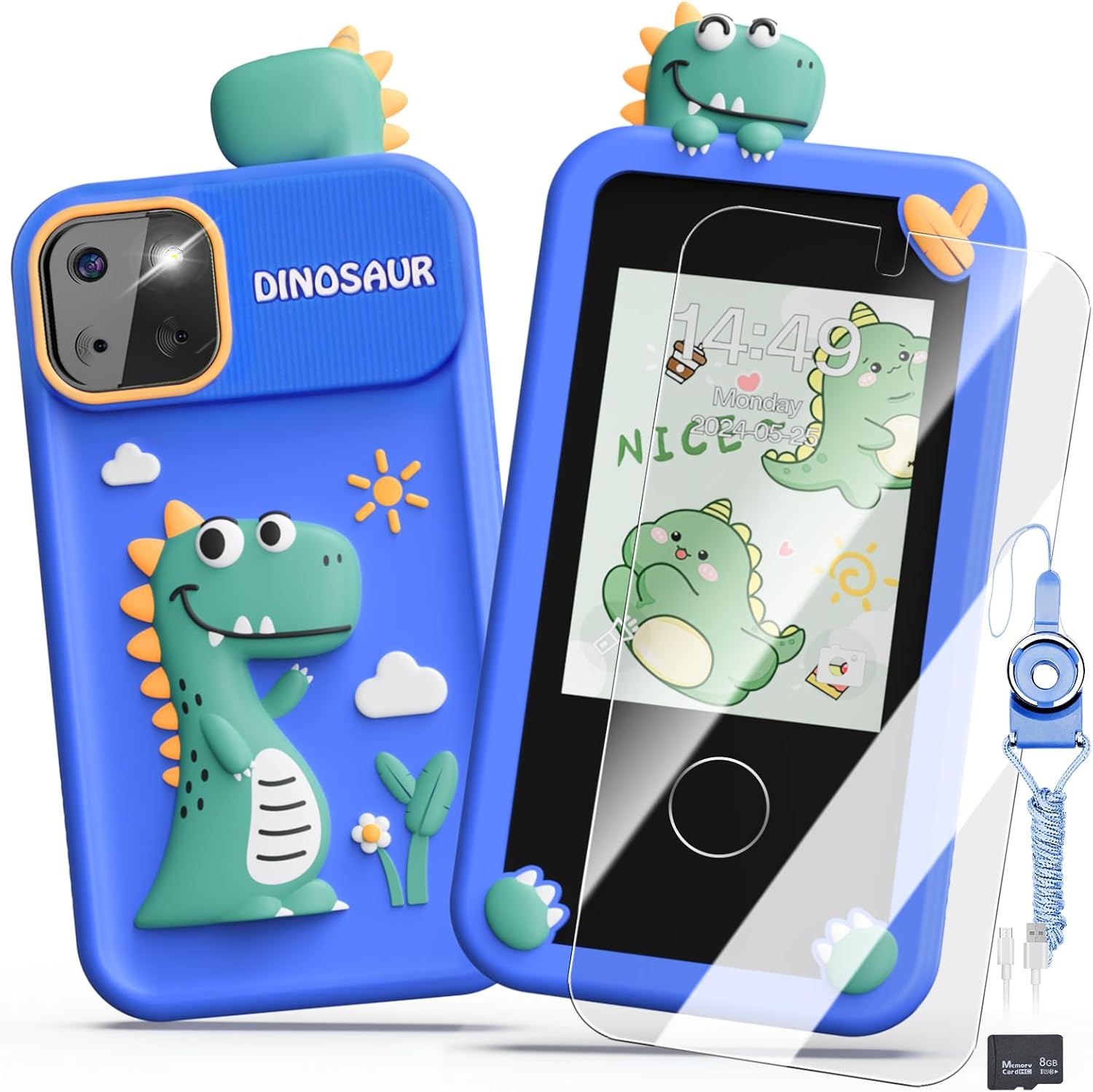 Dino Smartphone Speelgoed | Mini Smartphone met 16 Educatieve Spelletjes en Dubbele Camera voor Kinderen van 3-9 Jaar