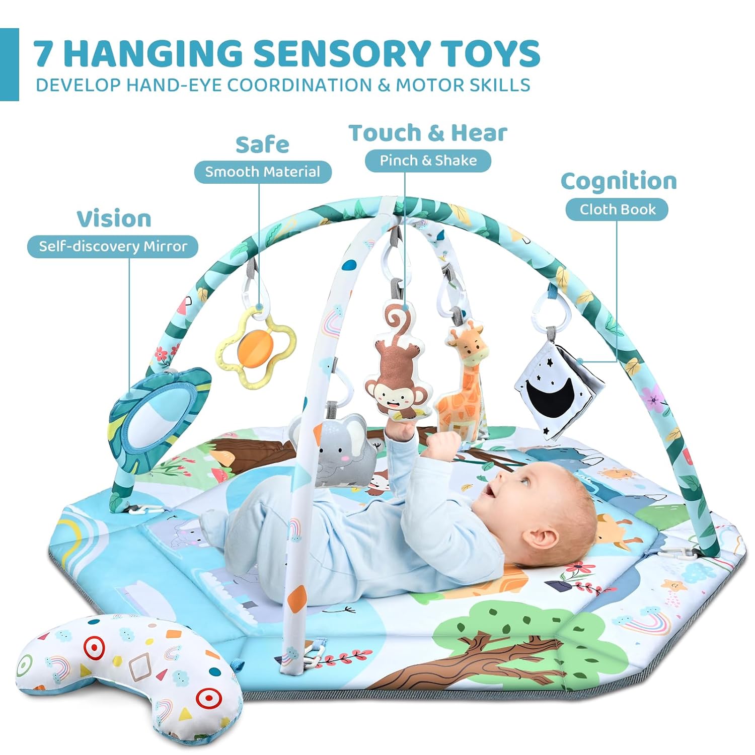 8-in-1 Buiktijd Speelkleed & Ballenbak met 6 Speeltjes | Baby Gym Speelmat Wasbaar Baby Activiteit voor Visuele, Gehoor-, Sensorische, Motorische Ontwikkeling, Cadeau voor Peuters
