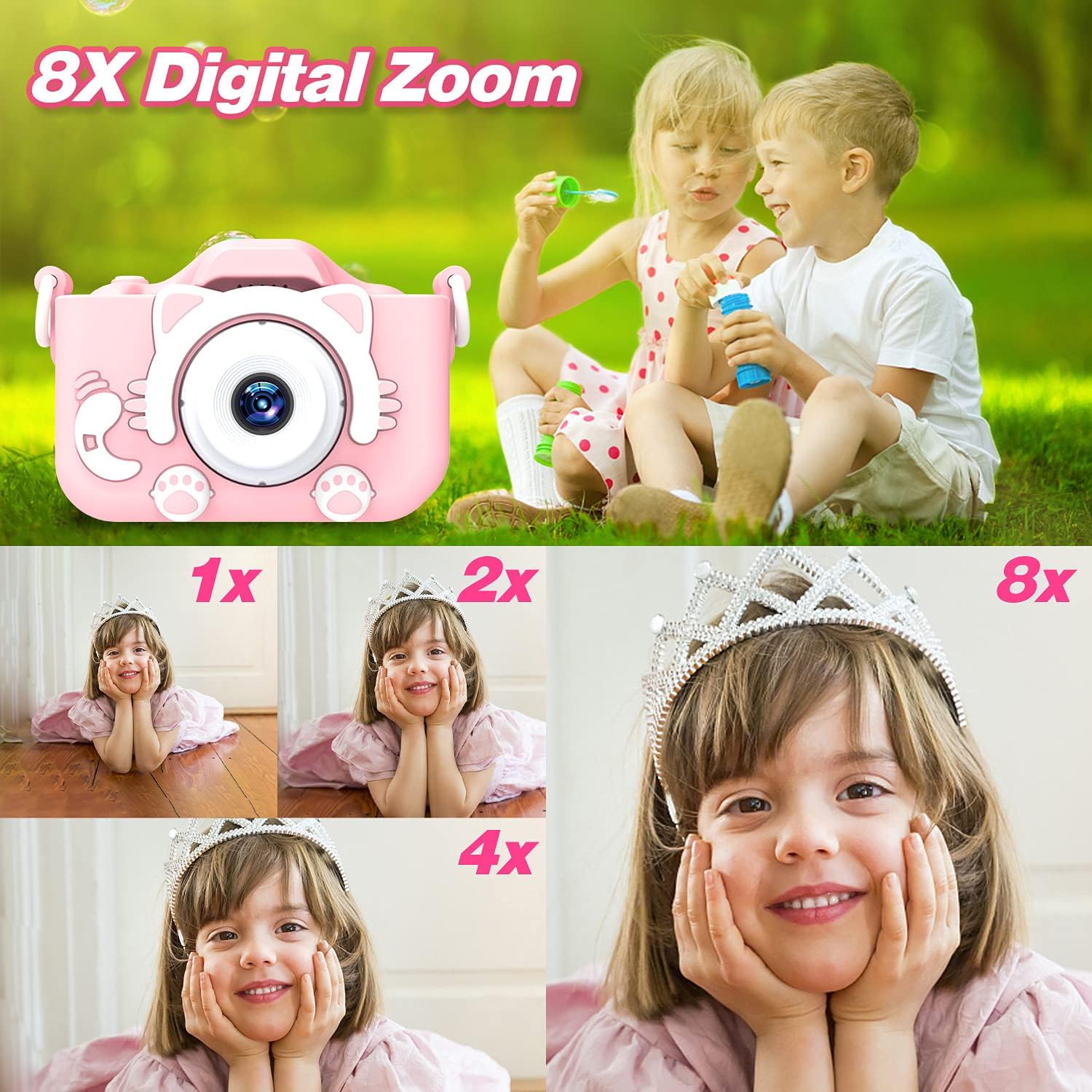 Kindercamera digitaal | Cartoon videocamera met zachte hoes & 32G SD-kaart inbegrepen