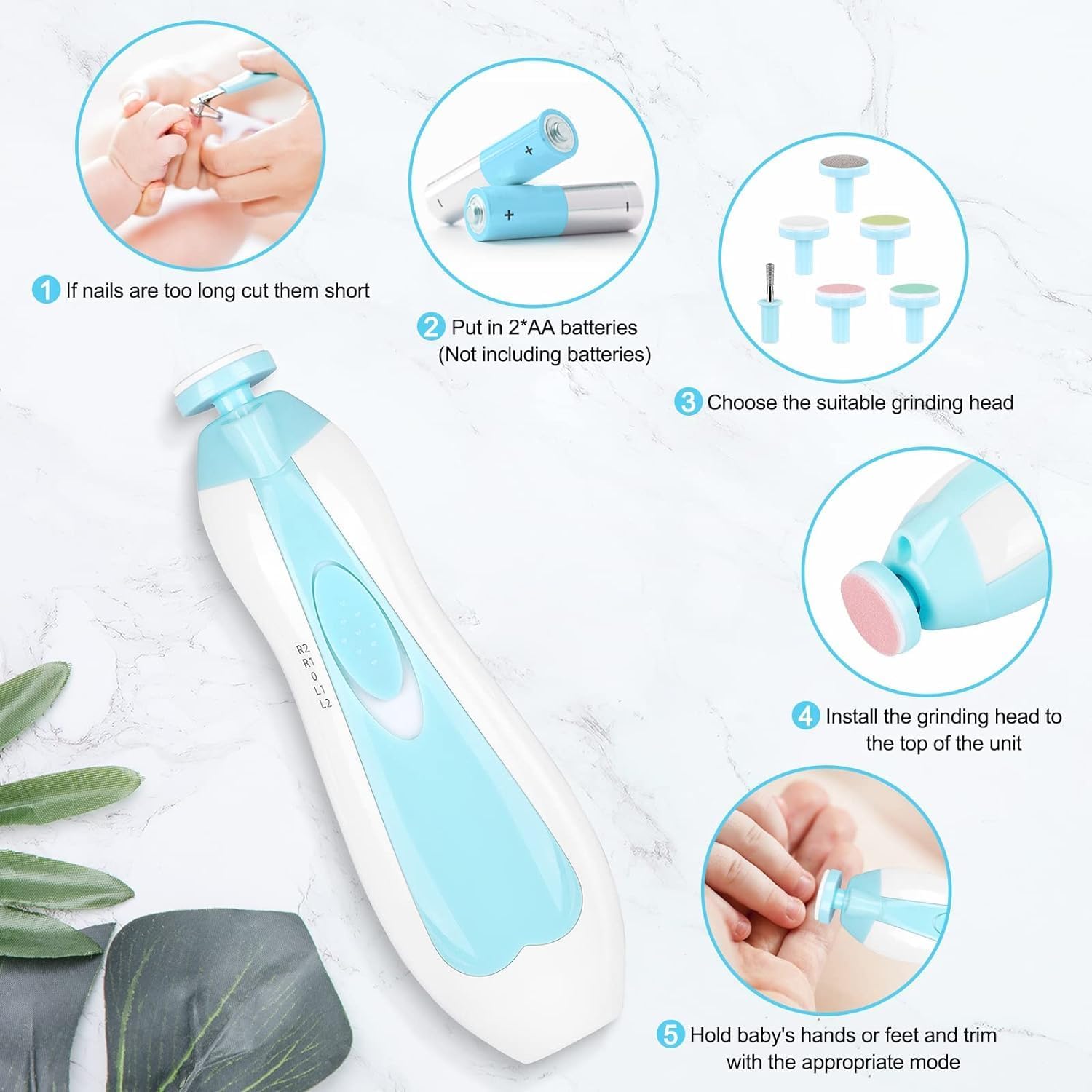 Elektrische baby nageltrimmer | 6-in-1 nagelvijl & manicure set voor baby en volwassenen