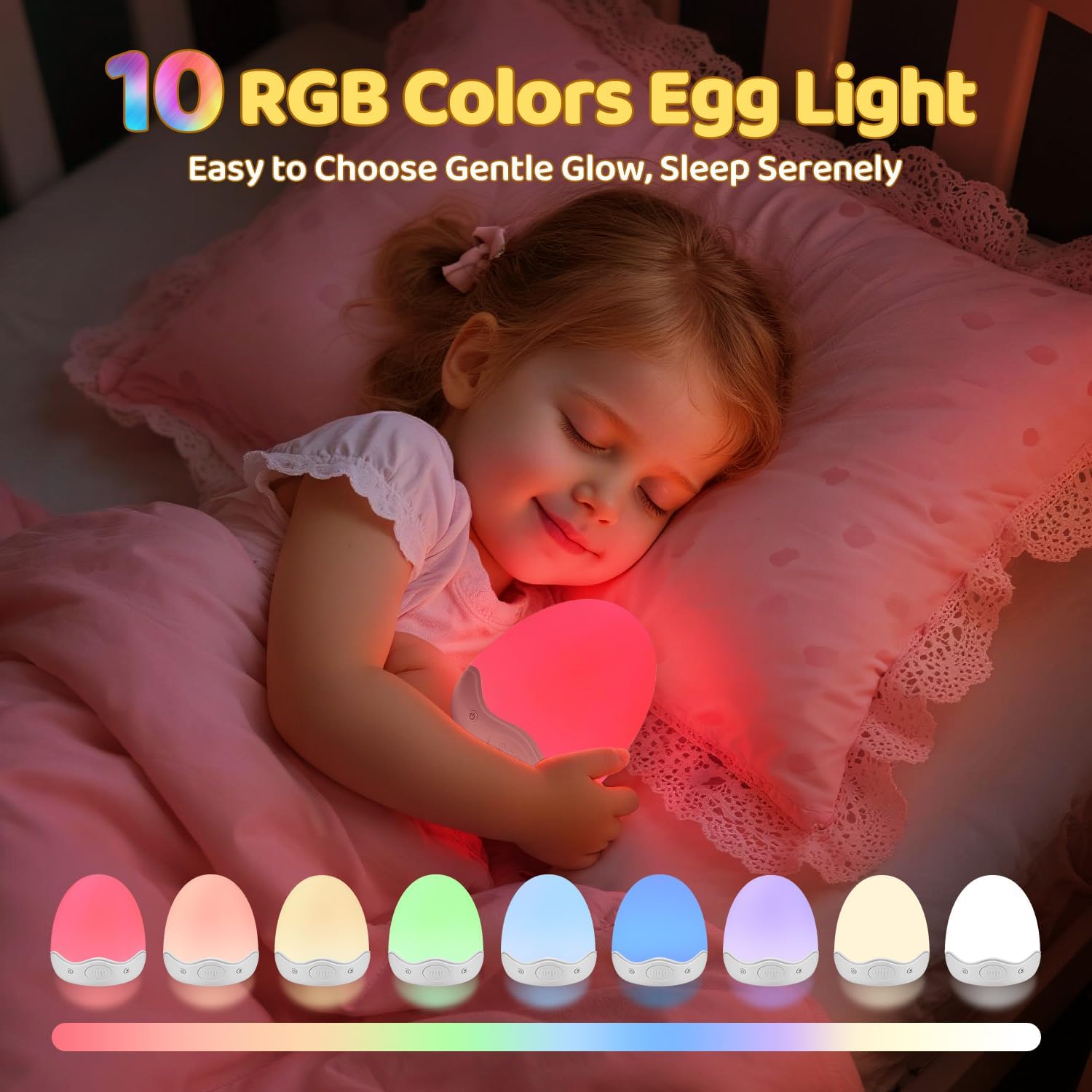 Eivormig Nachtlampje – 10 Kleuren & Oplaadbaar | Baby Kamer