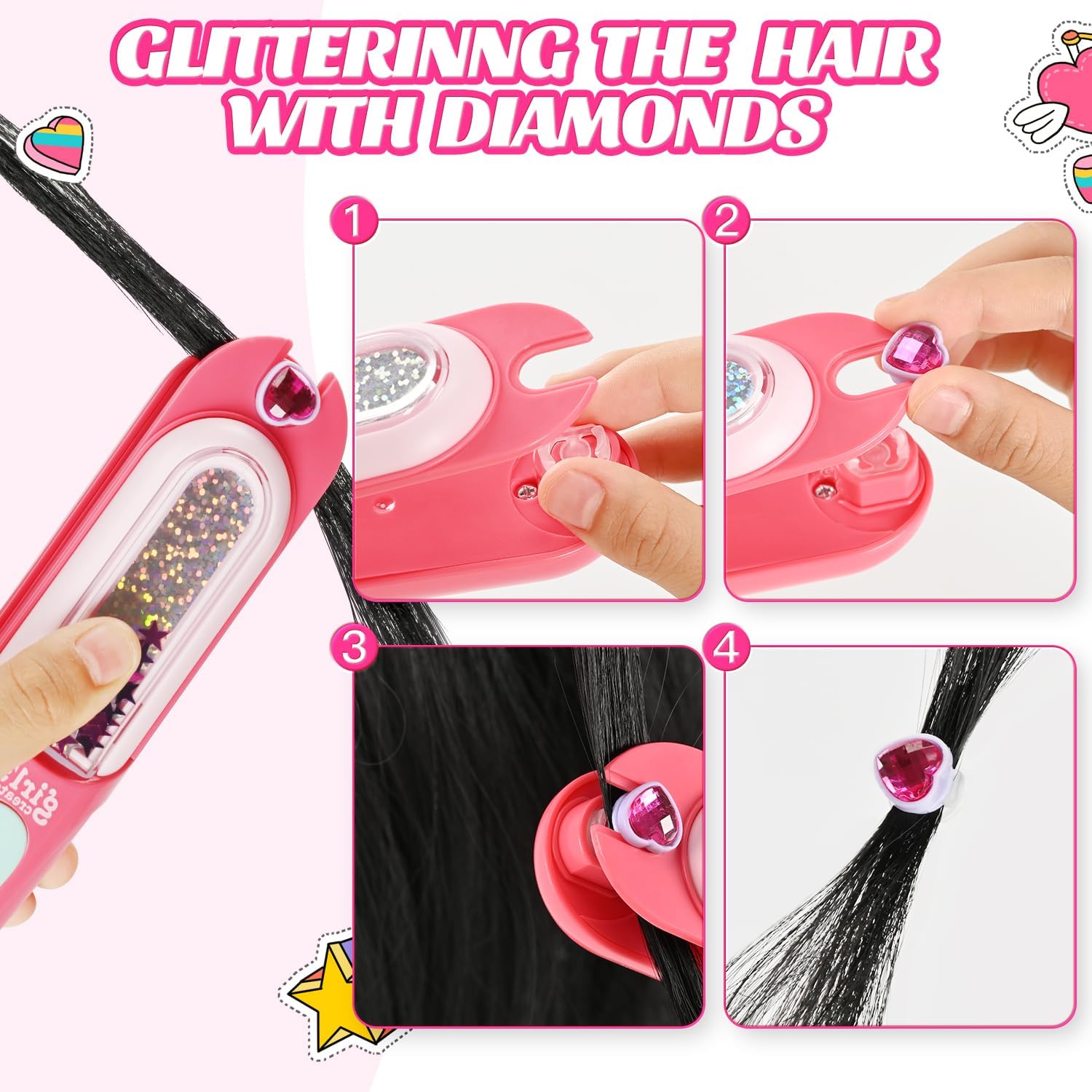 Haarjuwelen stempelkit | Stylingtool met herbruikbare diamanten voor meisjes