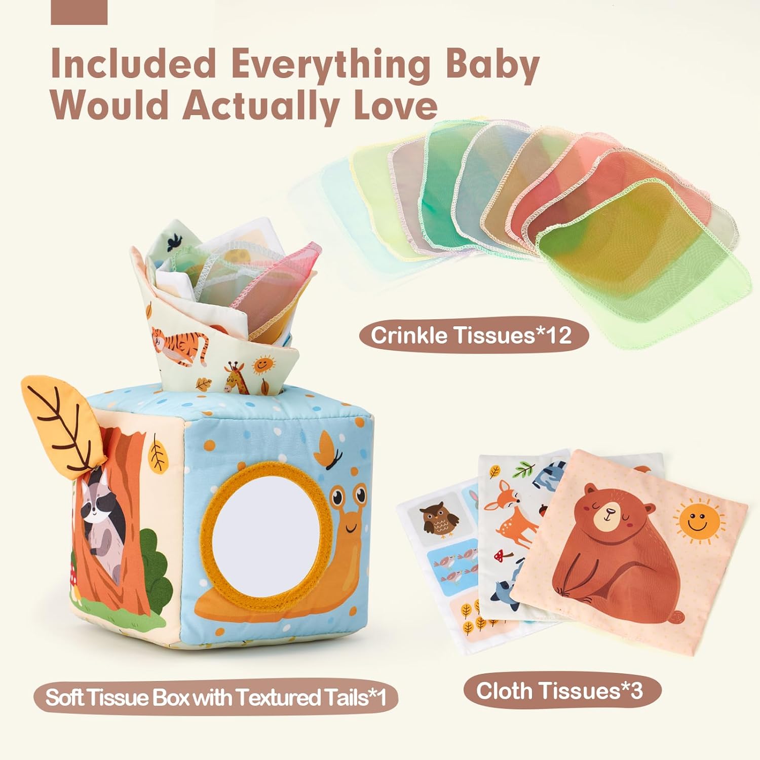 Baby Tissuedoos Speelgoed | Montessori Zintuiglijk Trekspeelgoed | Educatief Cadeau voor Baby’s 6-18 Maanden