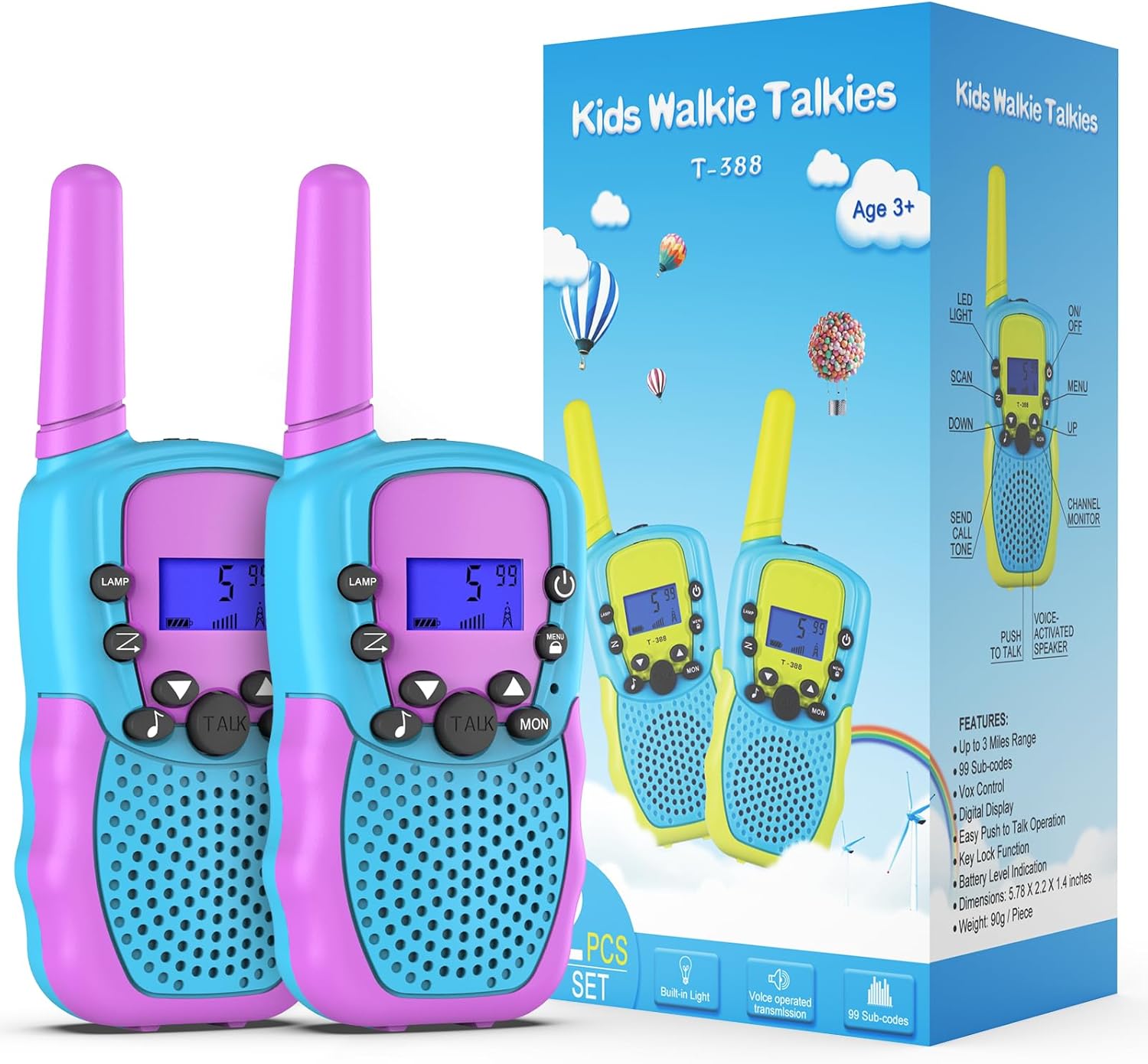 Walkie Talkies Kinderen | 22 Kanalen & LCD Zaklamp | 2-Way Radio Speelgoed 3-12 Jaar, Bereik 3 km