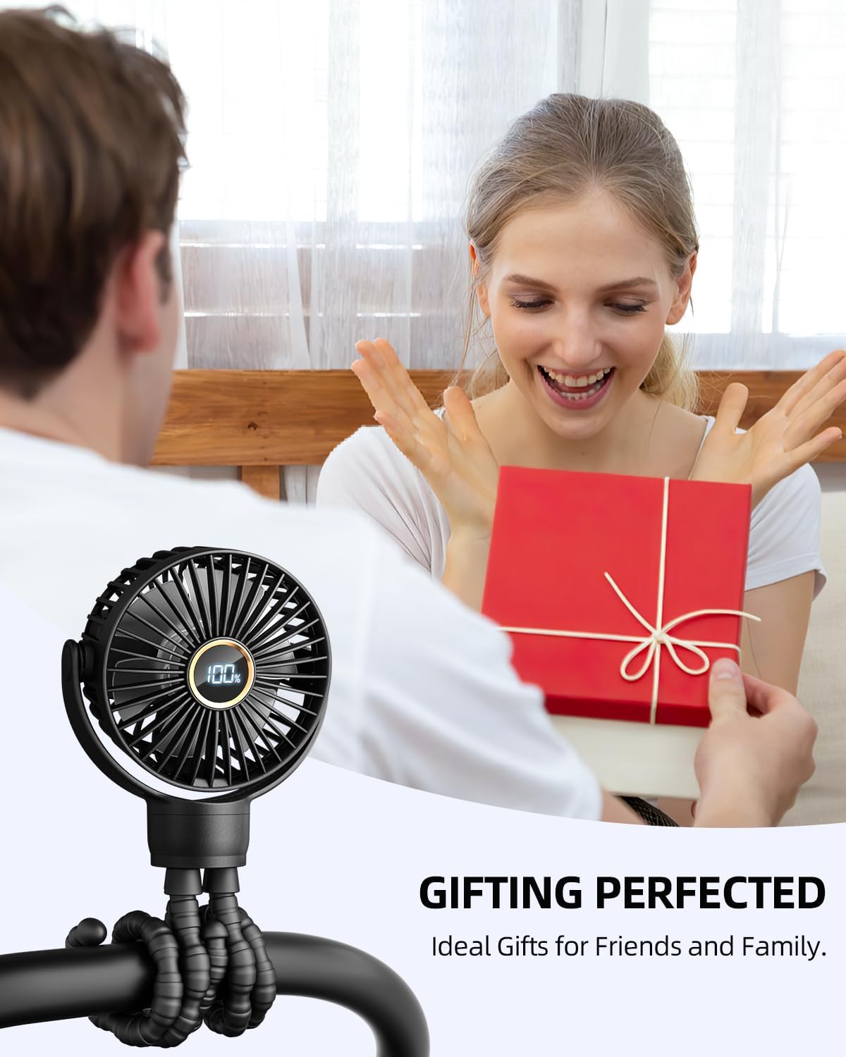 Mini kinderwagenventilator | draagbare oplaadbare reisventilator met 360° rotatie & 3 snelheden