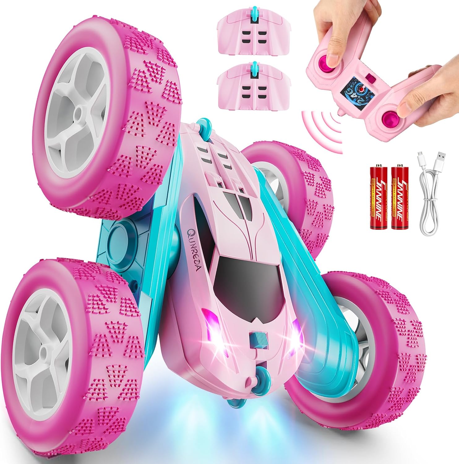 RC Auto 4WD Stuntauto | Afstandsbediening Auto met LED & 360° Flips | USB-C Oplaadbare Baterijen | Cadeau 6-12 Jaar