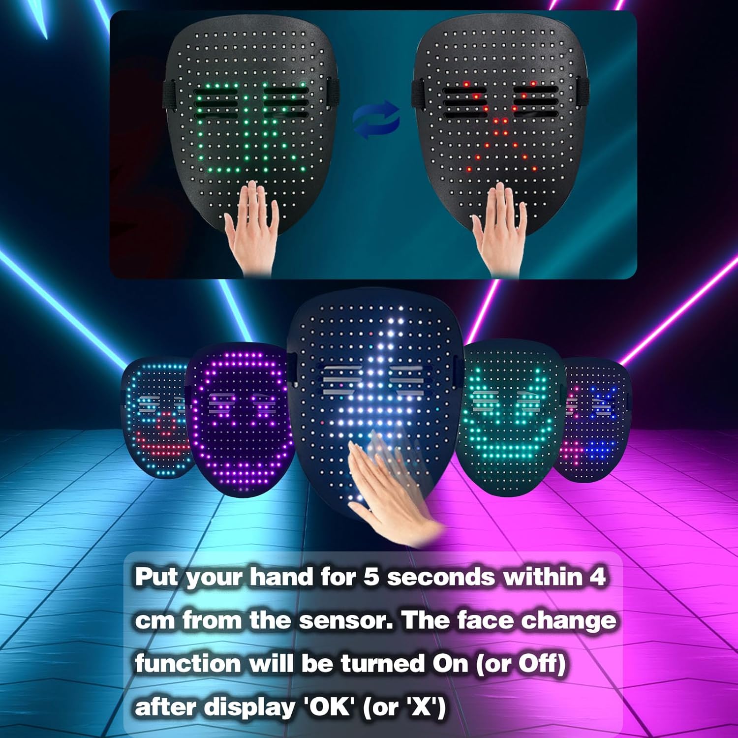 LED masker met gebarenbediening | Lichtgevend masker voor cosplay & feest