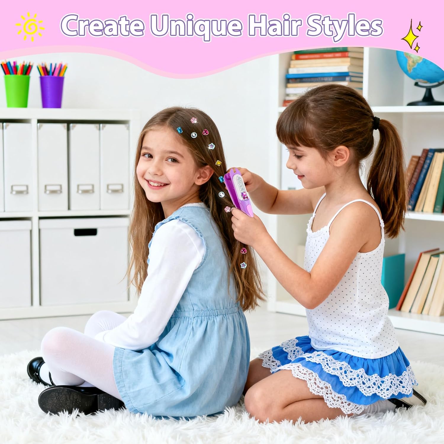 Haarjuwelen stempelkit | Stylingtool met herbruikbare diamanten voor meisjes