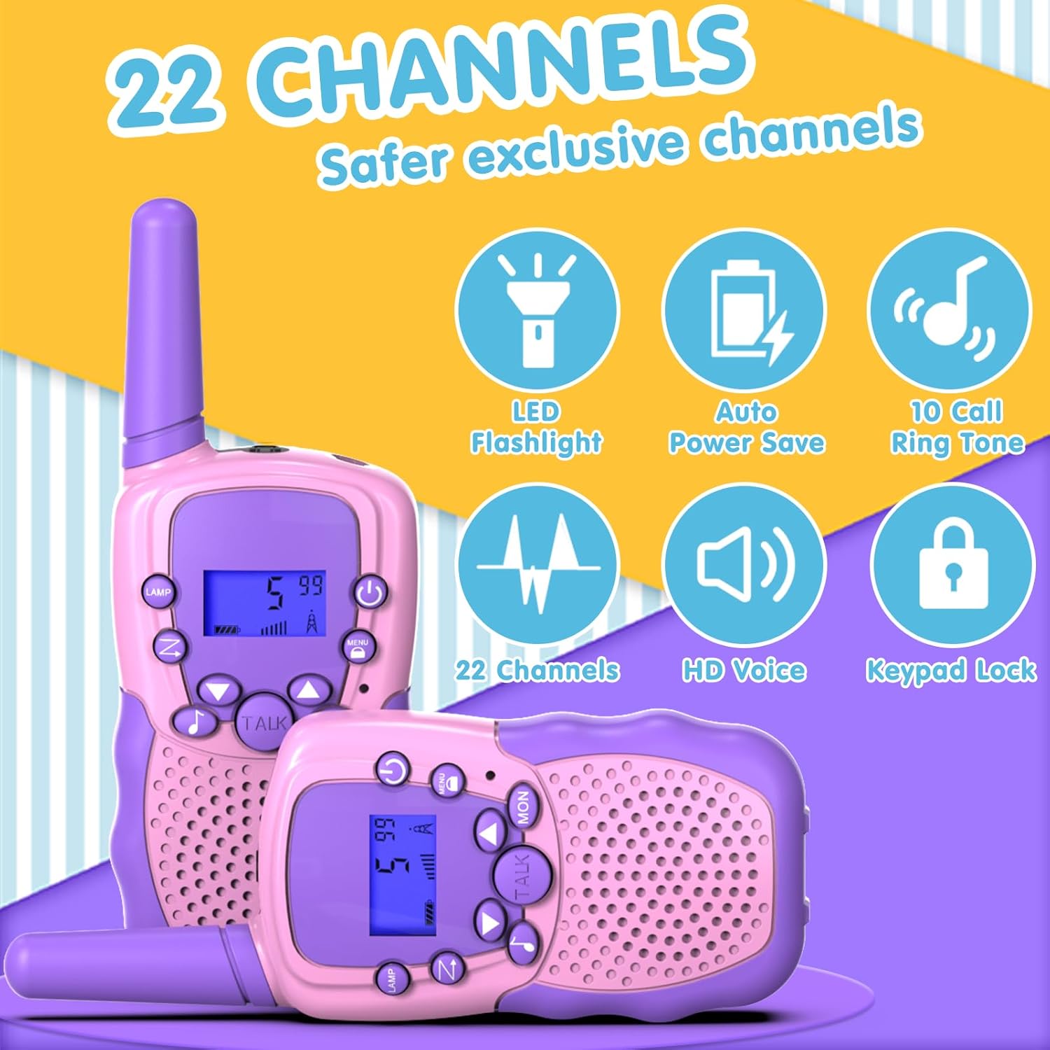 Walkie Talkies Kinderen | 22 Kanalen & LCD Display | 2-Way Radio Speelgoed 3-12 Jaar, Bereik 3 km