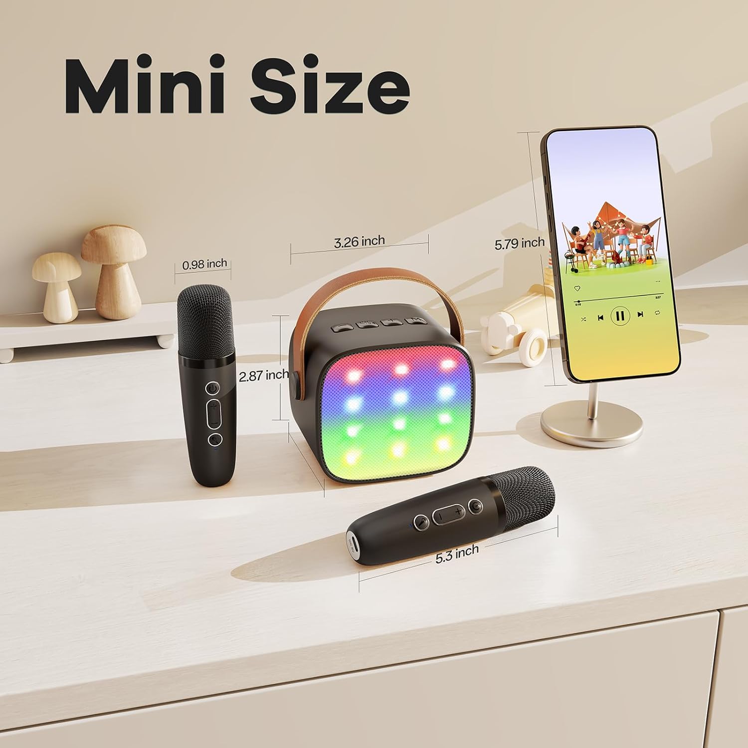 Mini karaoke machine | Bluetooth speaker met 2 draadloze microfoons