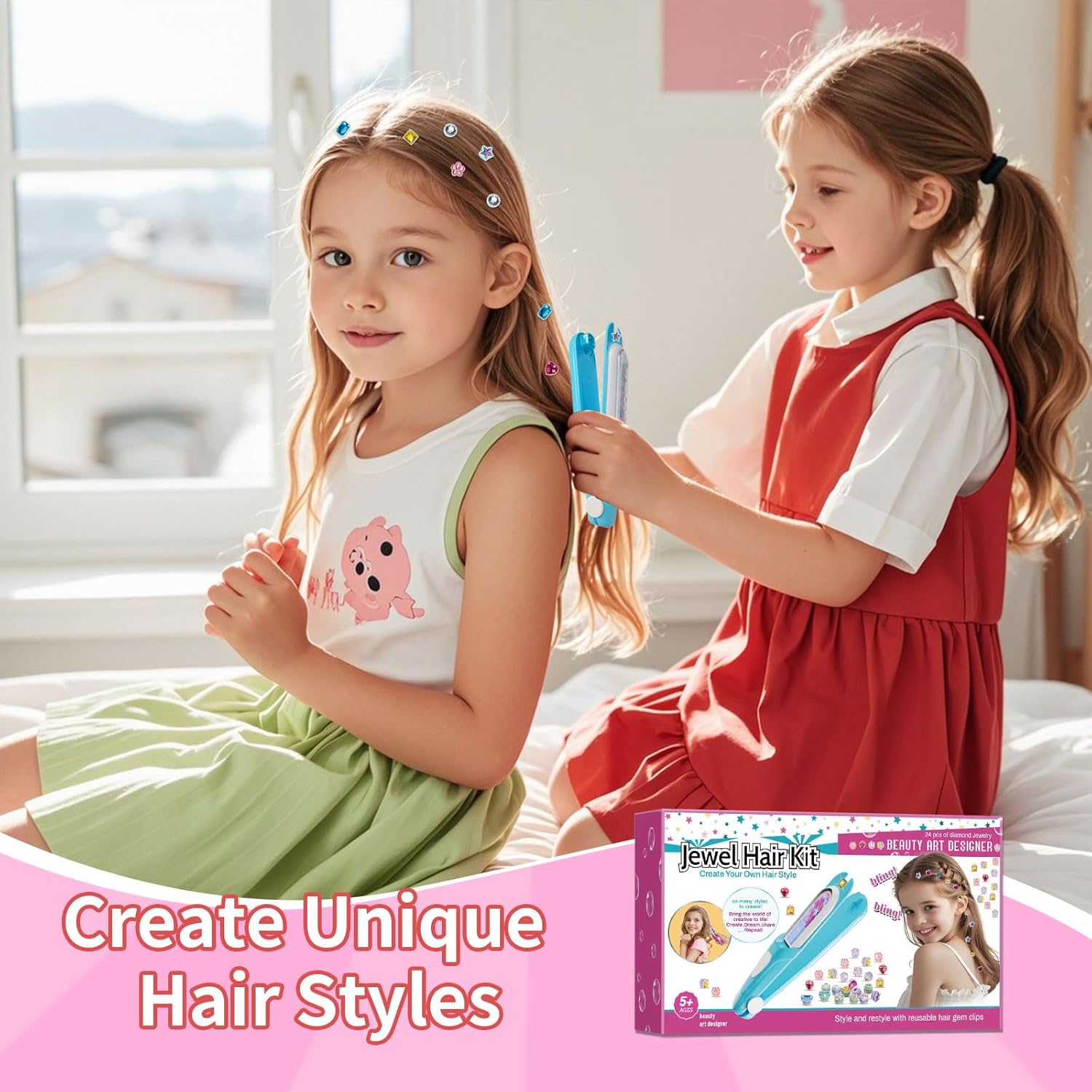 Haarjuwelen stempelkit | Stylingtool met herbruikbare diamanten voor meisjes