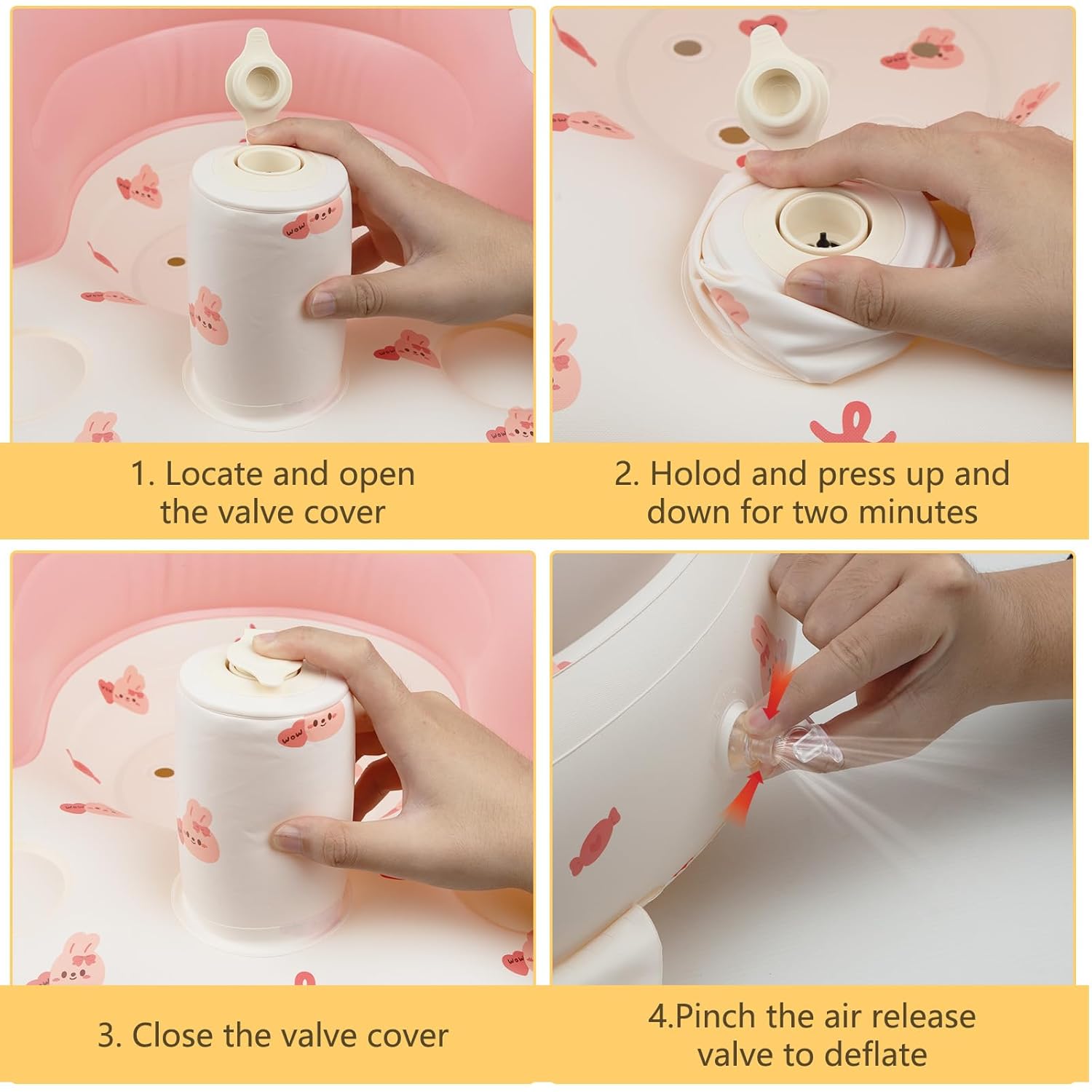 Opblaasbaar babyzitje voor baby's vanaf 3 maanden l met ingebouwde luchtpomp - Beer Patroon